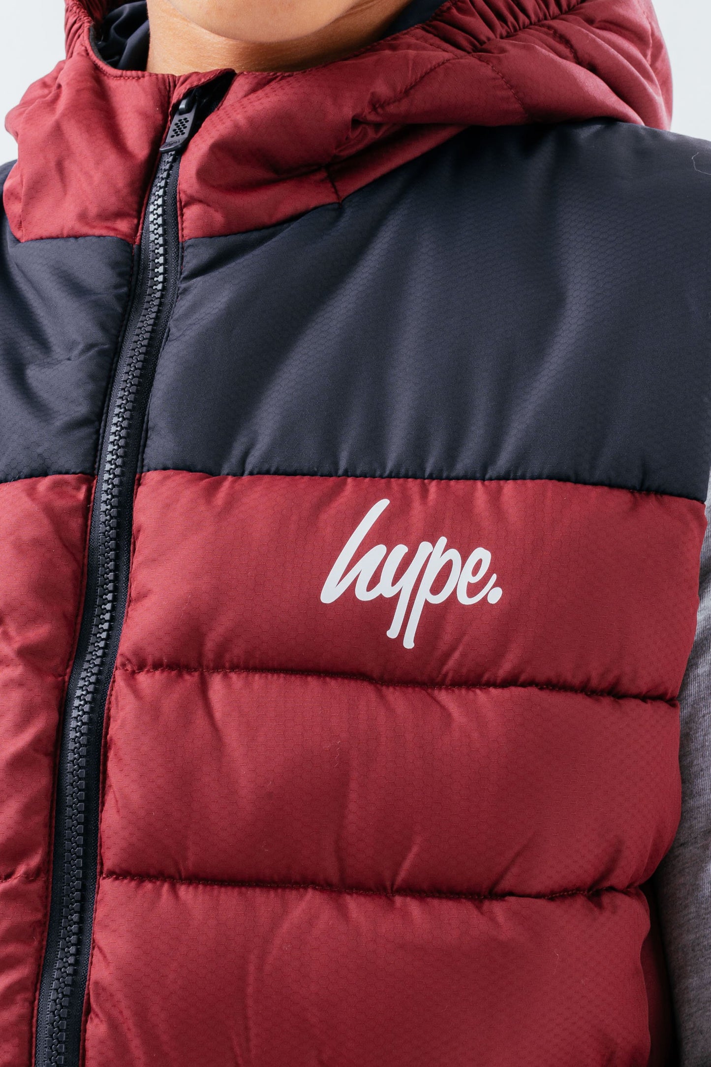 HYPE BURGUNDY NAVY KIDS GILET WITH DETACHABLE HOOD