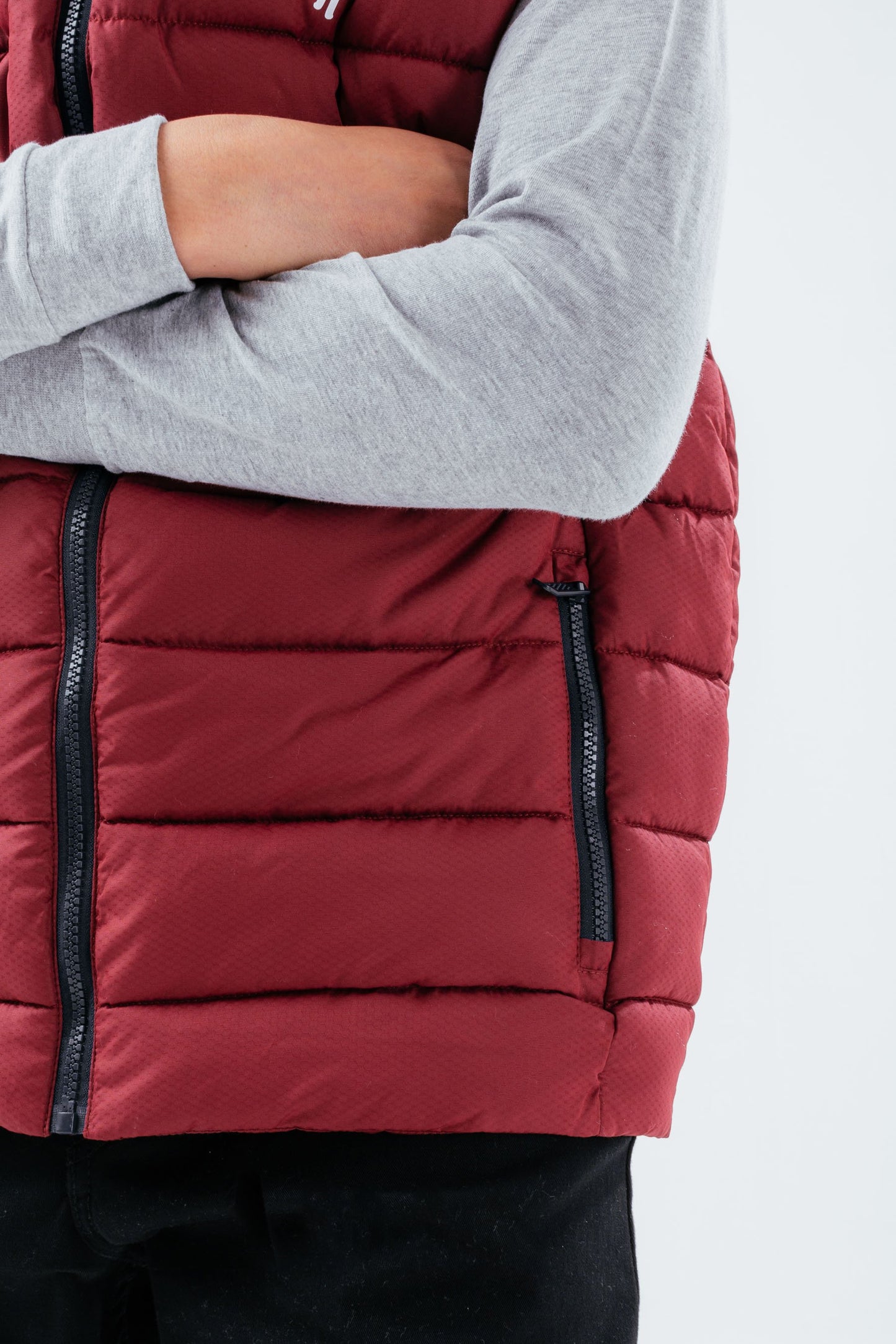 HYPE BURGUNDY NAVY KIDS GILET WITH DETACHABLE HOOD