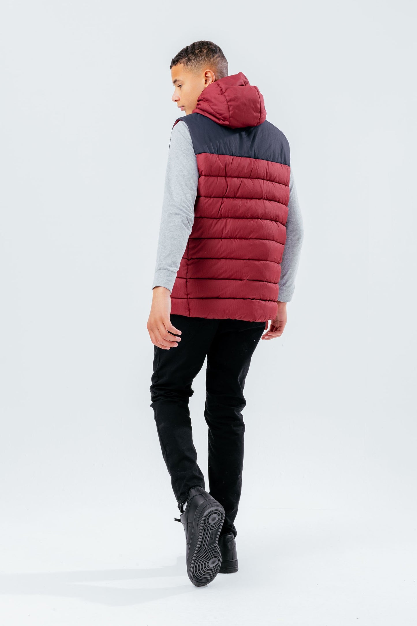 HYPE BURGUNDY NAVY KIDS GILET WITH DETACHABLE HOOD