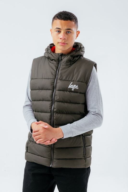 HYPE KHAKI ORANGE KIDS GILET WITH DETACHABLE HOOD