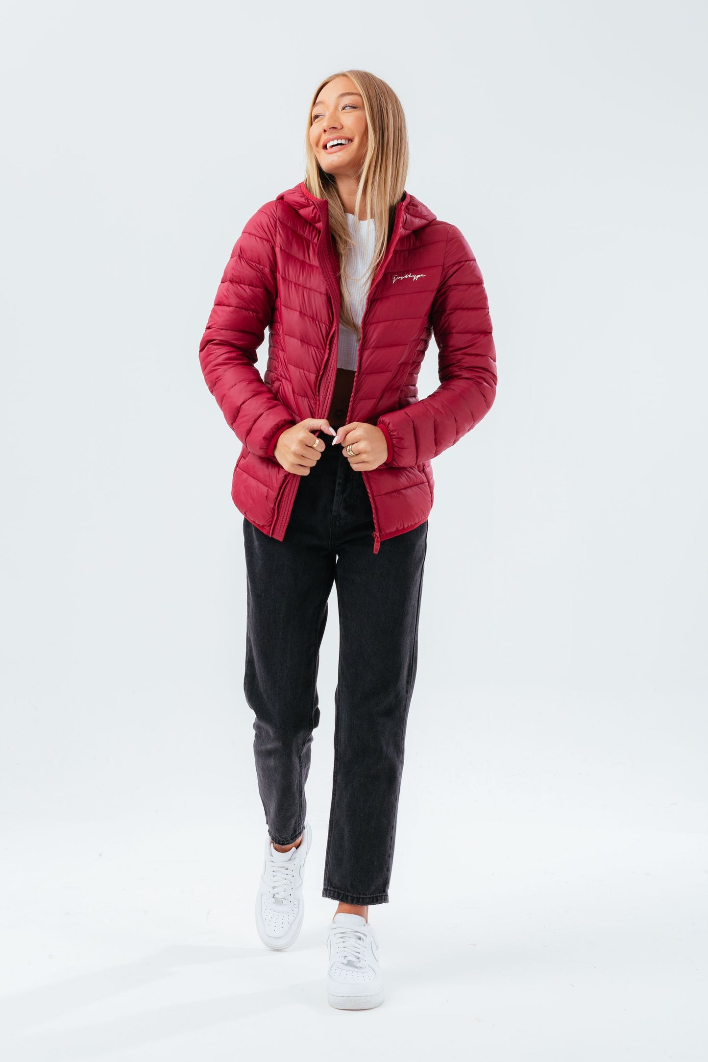 HYPE BURGUNDY WOMEN'S LIGHTWEIGHT PUFFER JACKET