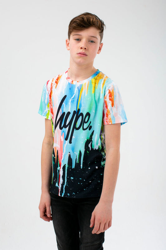 HYPE BOYS BLACK MULTI DRIP SCRIPT T-SHIRT