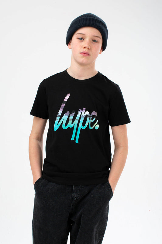 HYPE BOYS BLACK TEAL CAMO SCRIPT T-SHIRT