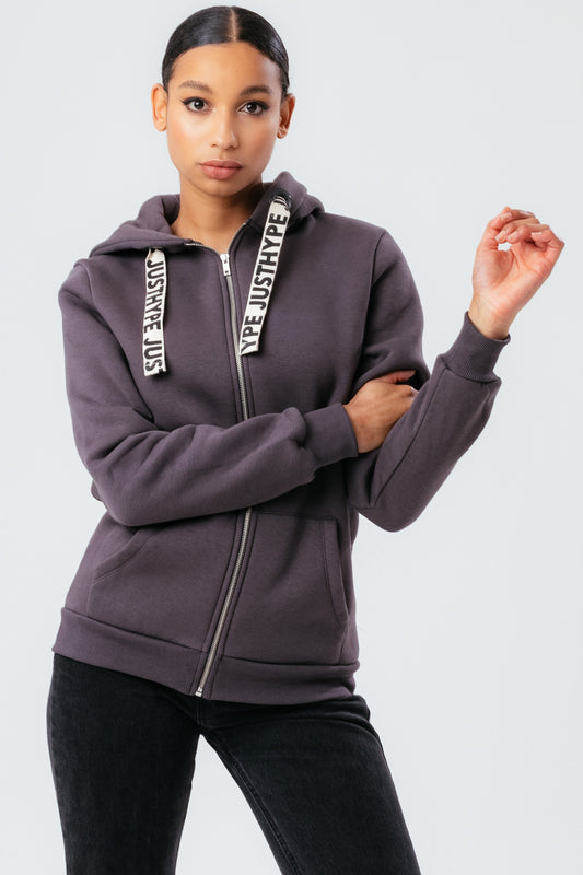 HYPE CHARCOAL DRAWSTRING WOMEN'S ZIP HOODIE