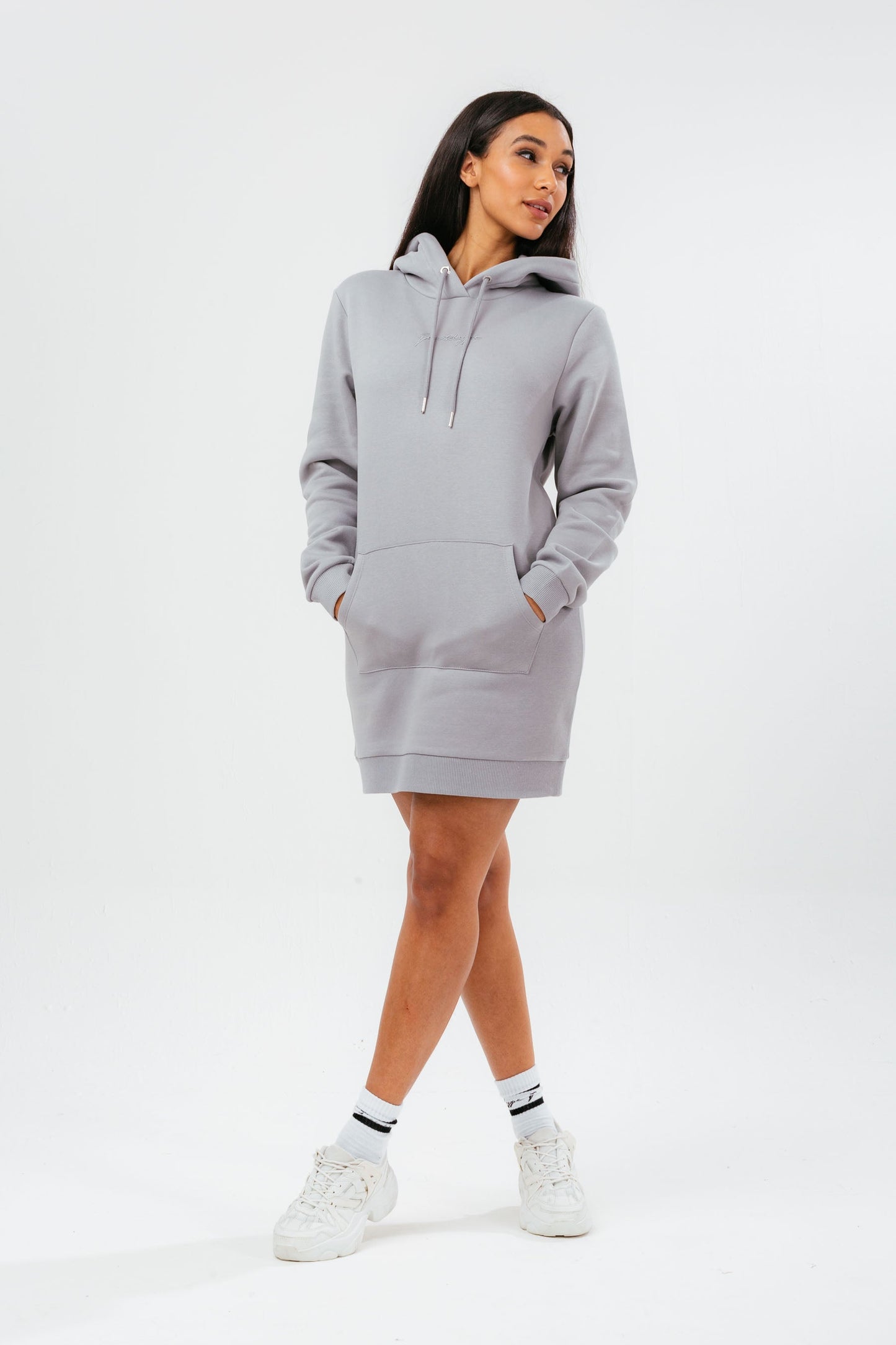 HYPE CHARCOAL TONAL EMBROIDERY WOMEN'S HOODIE DRESS