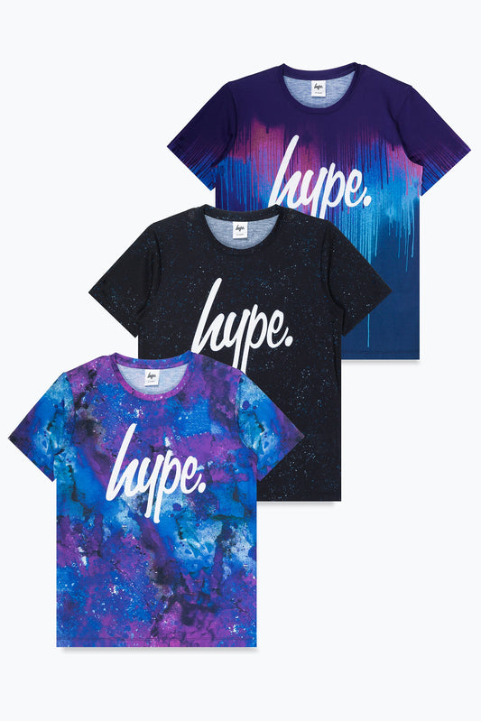 HYPE BOYS BLUE SPACE DRIP SCRIPT T-SHIRT THREE PACK