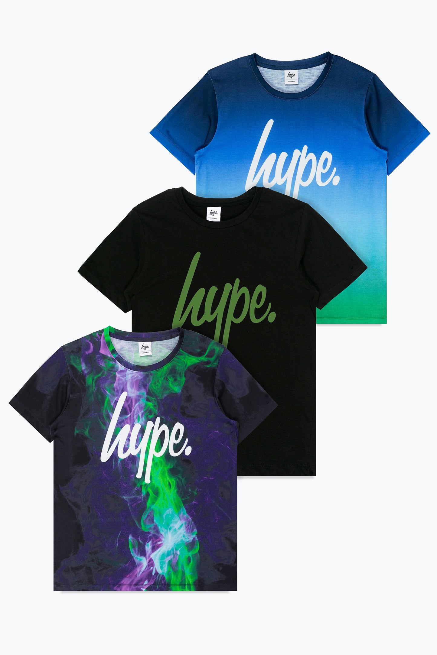 HYPE BOYS GREEN FLAME FADE SCRIPT T-SHIRT THREE PACK