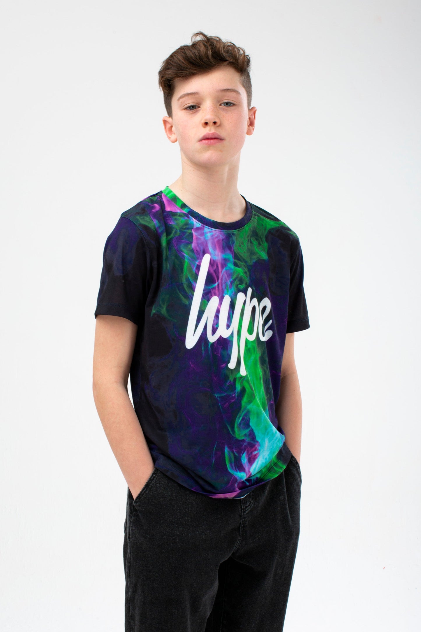 HYPE BOYS GREEN FLAME FADE SCRIPT T-SHIRT THREE PACK