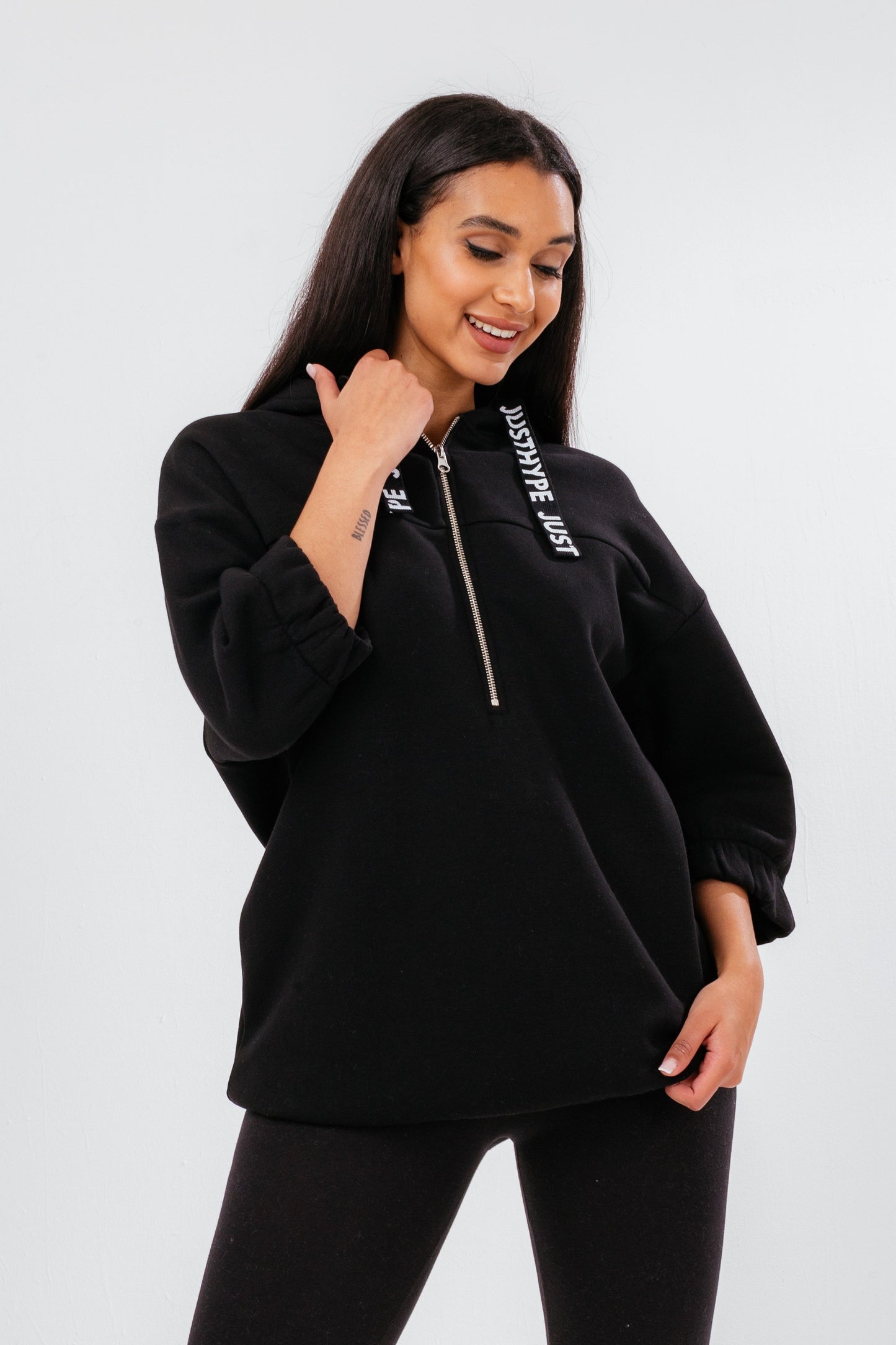 HYPE QUARTER ZIP BLACK WOMEN'S HOODIE