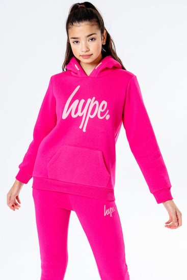 Hype Pink With Pink Script Kids Hoodie & Jogger Set