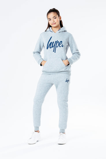Hype Grey With Navy Script Kids Hoodie & Jogger Set