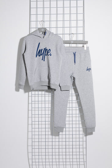 Hype Grey With Navy Script Kids Hoodie & Jogger Set