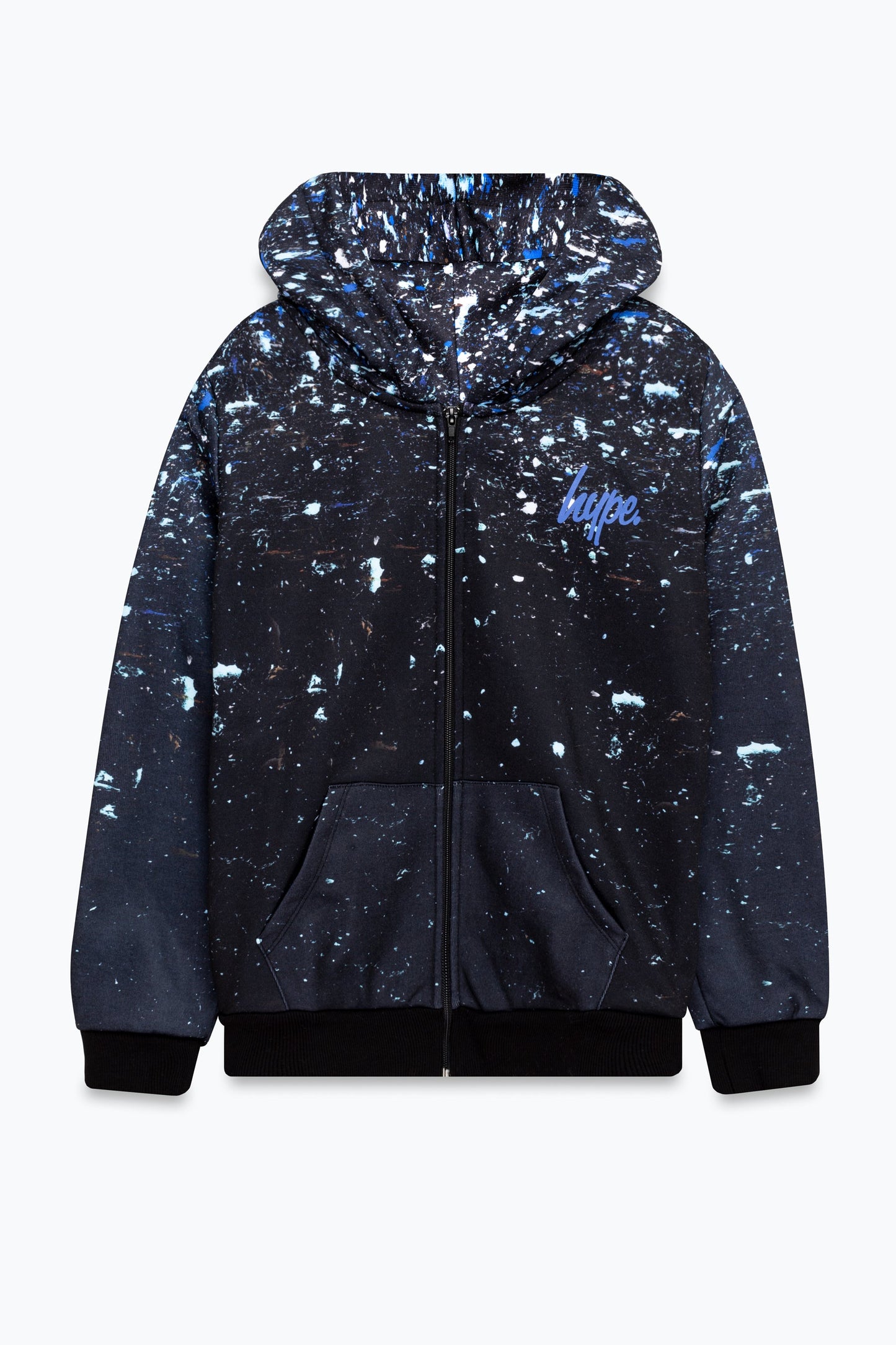 HYPE BOYS BLACK BLUE SPLATTER ZIP UP HOODIE