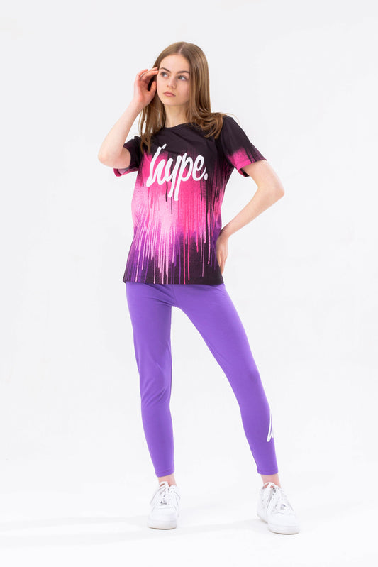 HYPE GIRLS PURPLE DRIP T-SHIRT AND LEGGINGS SET