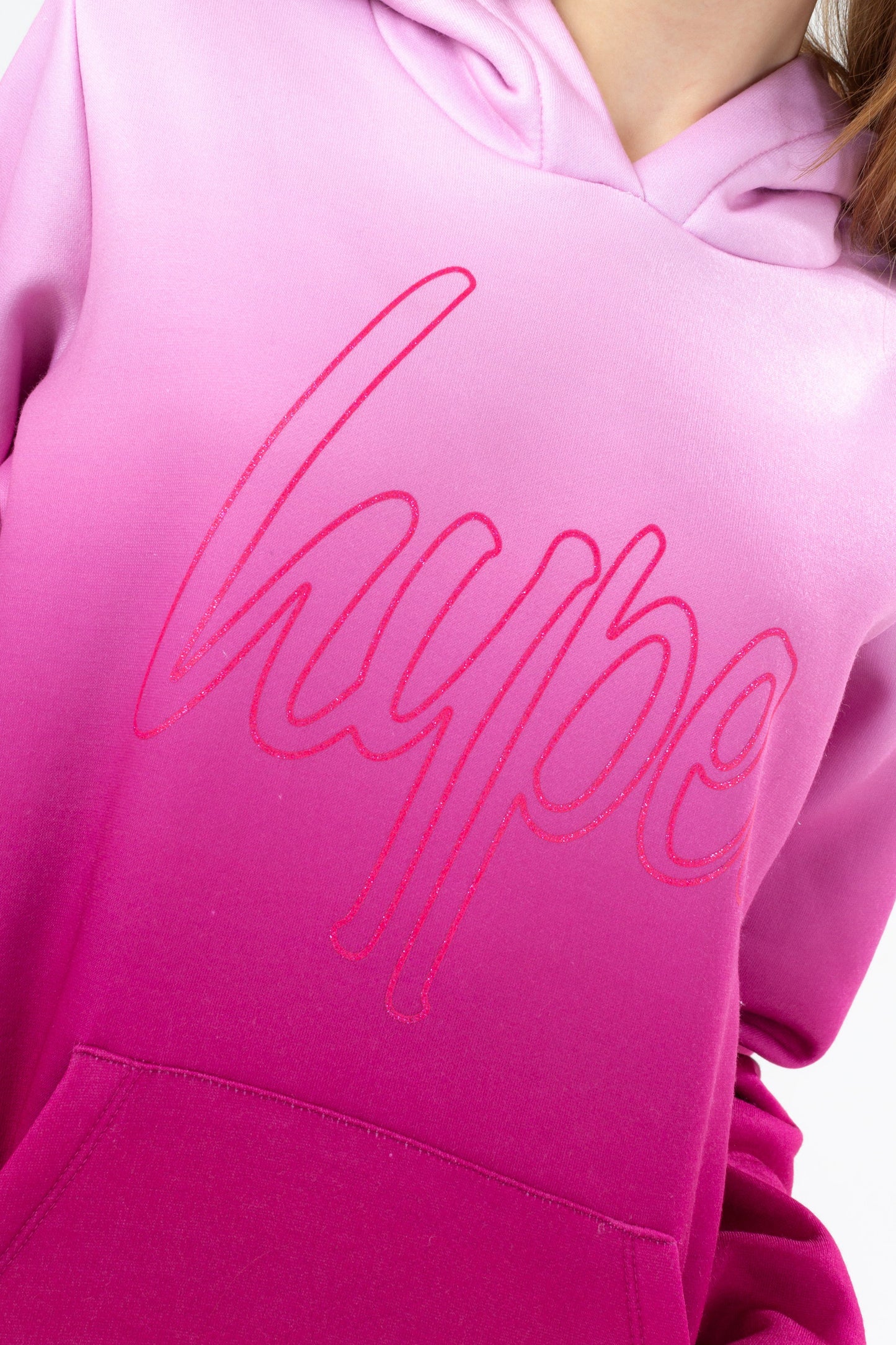 HYPE GIRLS PINK GLITTER LINE FADE HOODIE