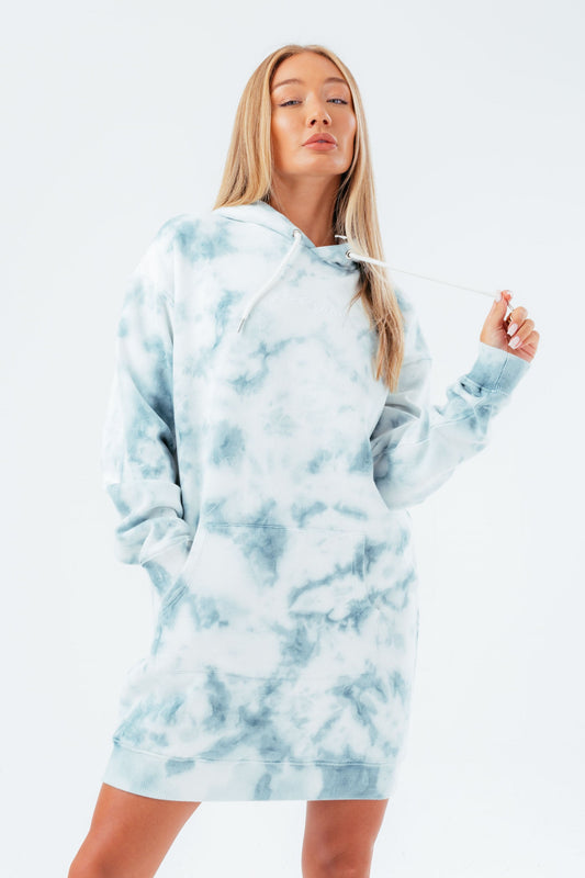 HYPE BLUE TIE DYE LONGLINE SCRIBBLE WOMEN'S HOODIE