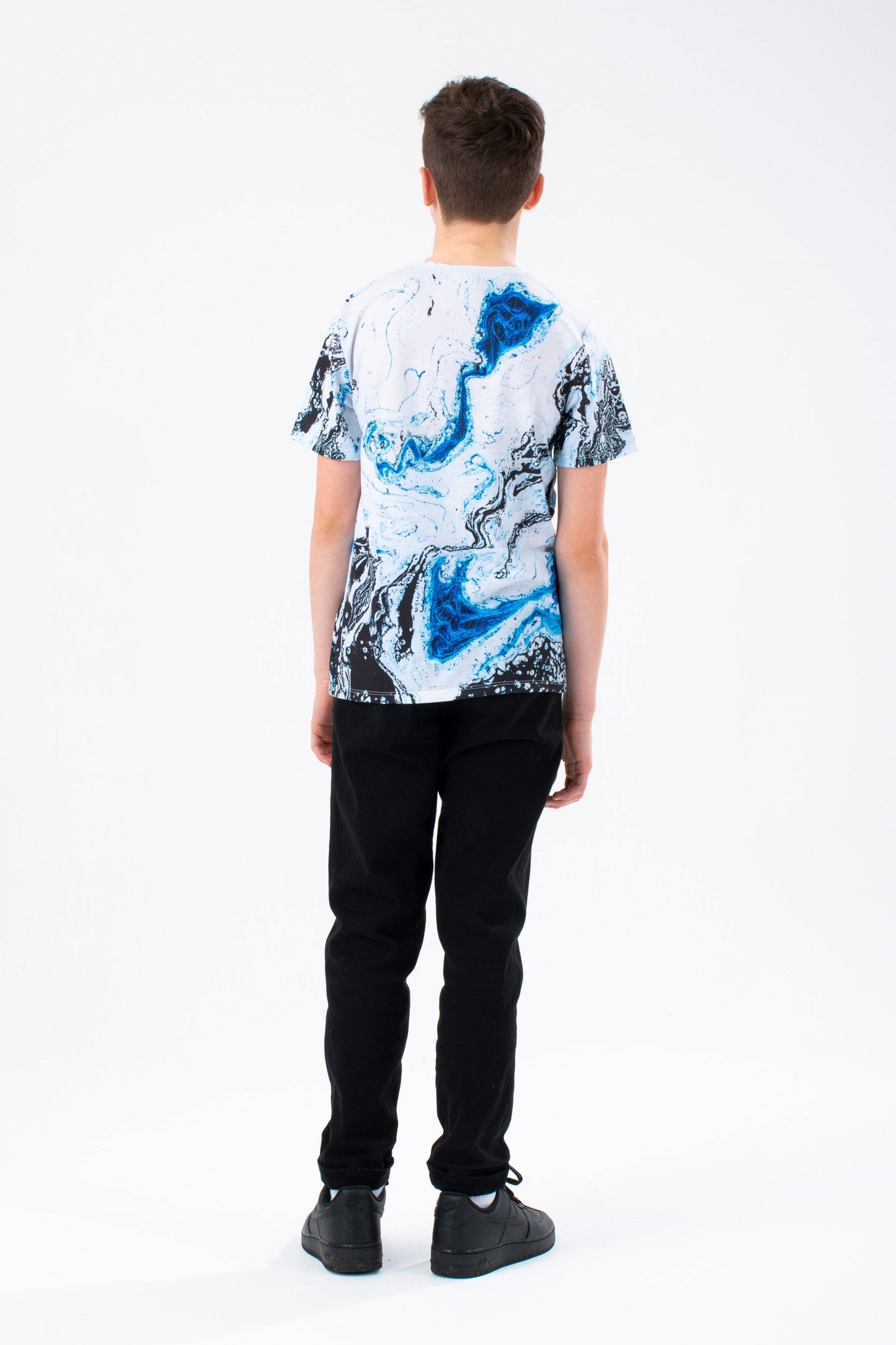 HYPE BOY WHITE BLUE MARBLE SCRIPT T-SHIRT