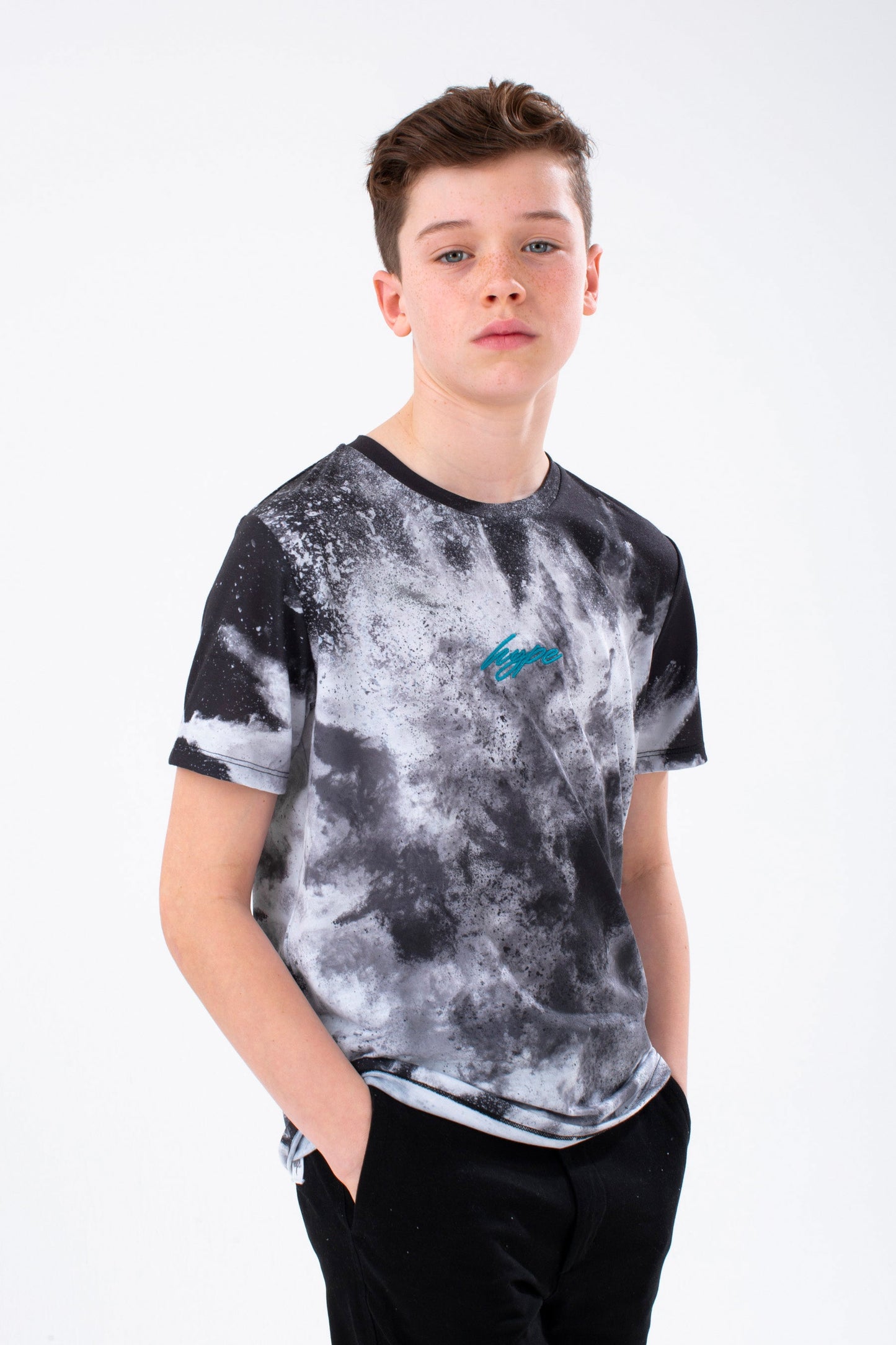 HYPE BOYS BLACK WHITE BIG SPLAT SCRIPT T-SHIRT