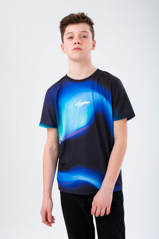 HYPE BOYS BLACK BLUE MERGE SCRIPT T-SHIRT