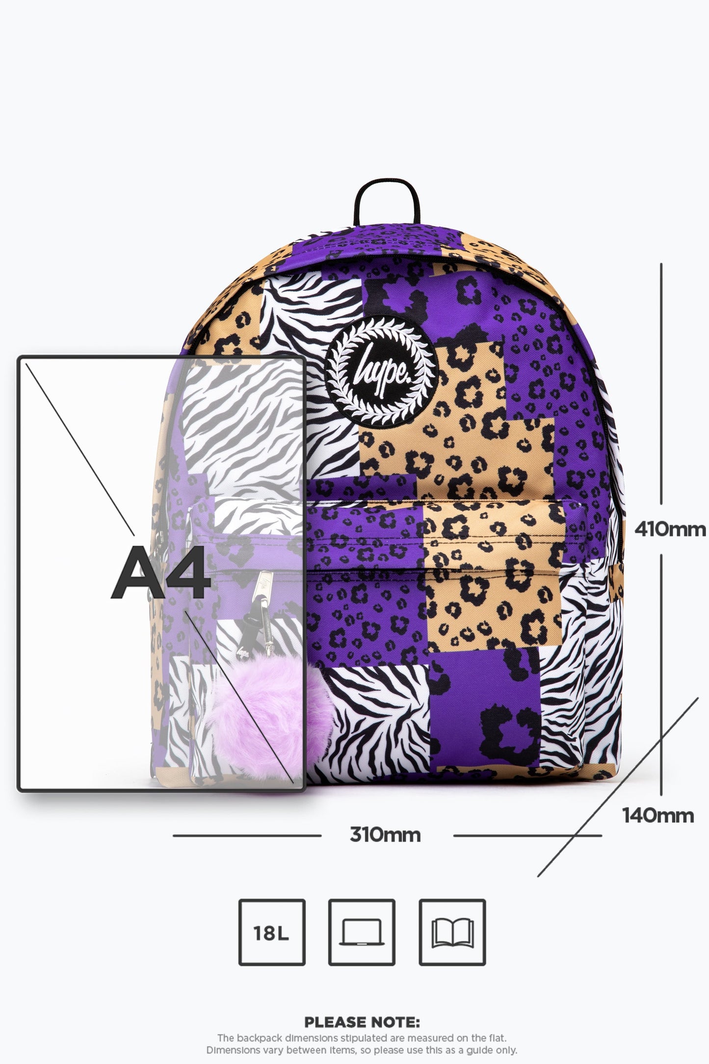 HYPE TAN & PURPLE ANIMAL PATCH BACKPACK