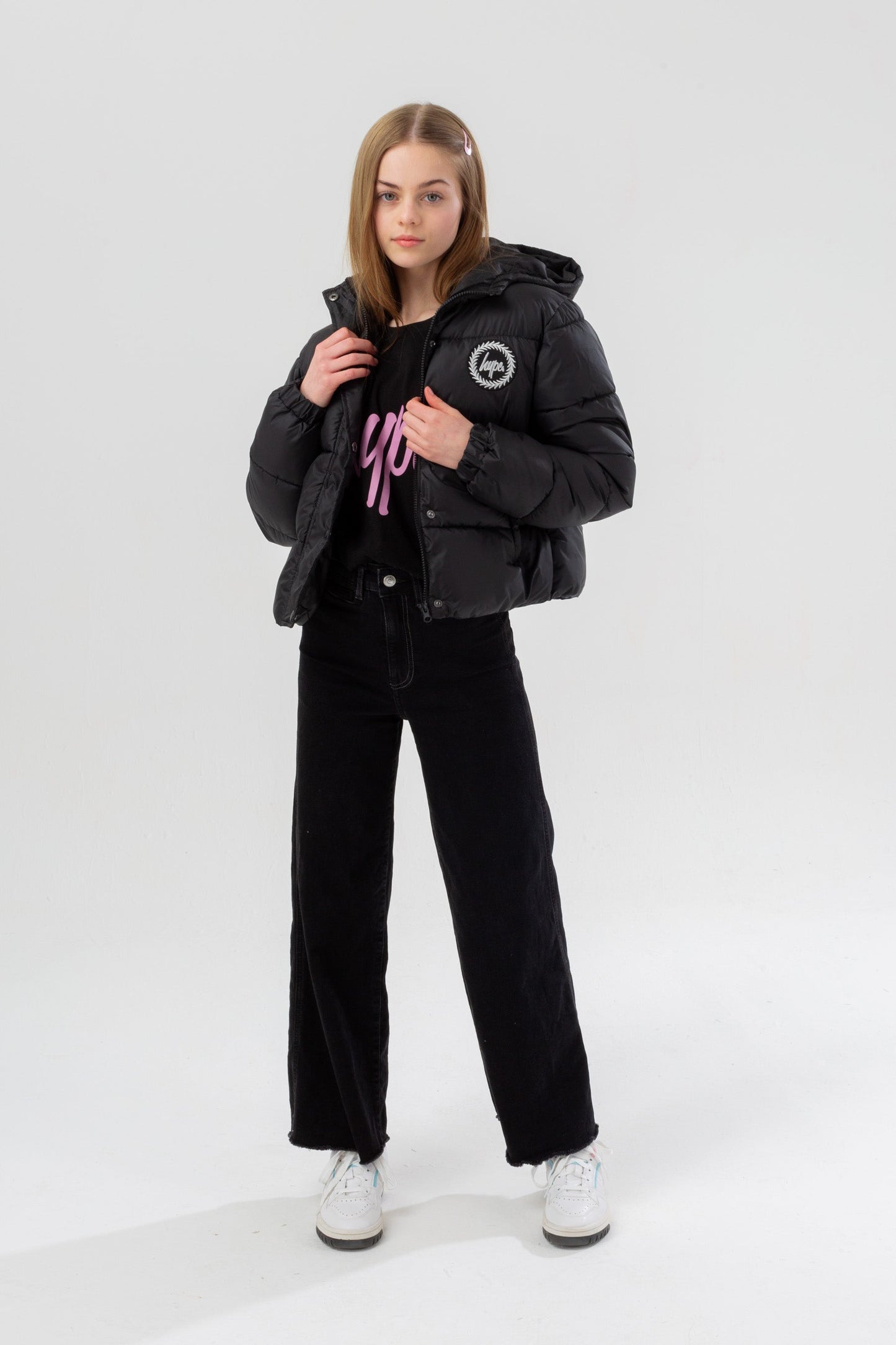 HYPE GIRLS BLACK CROPPED PADDED PUFFER JACKET