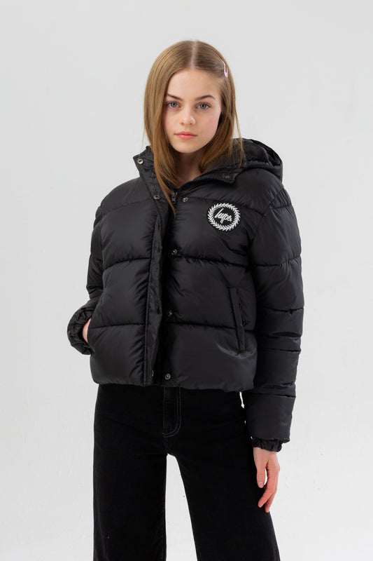 HYPE GIRLS BLACK CROPPED PADDED PUFFER JACKET