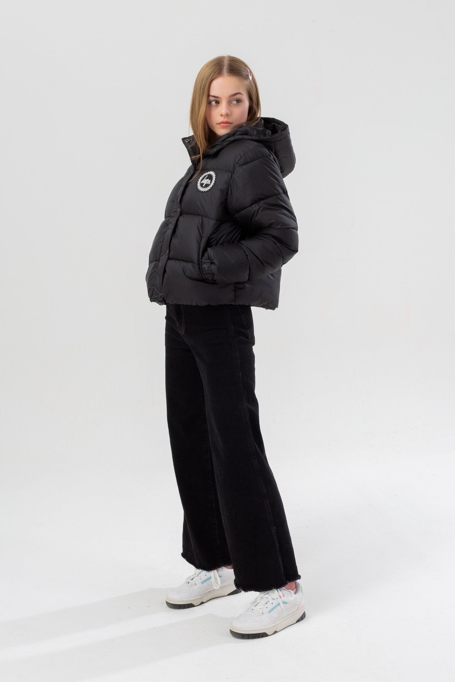 HYPE GIRLS BLACK CROPPED PADDED PUFFER JACKET