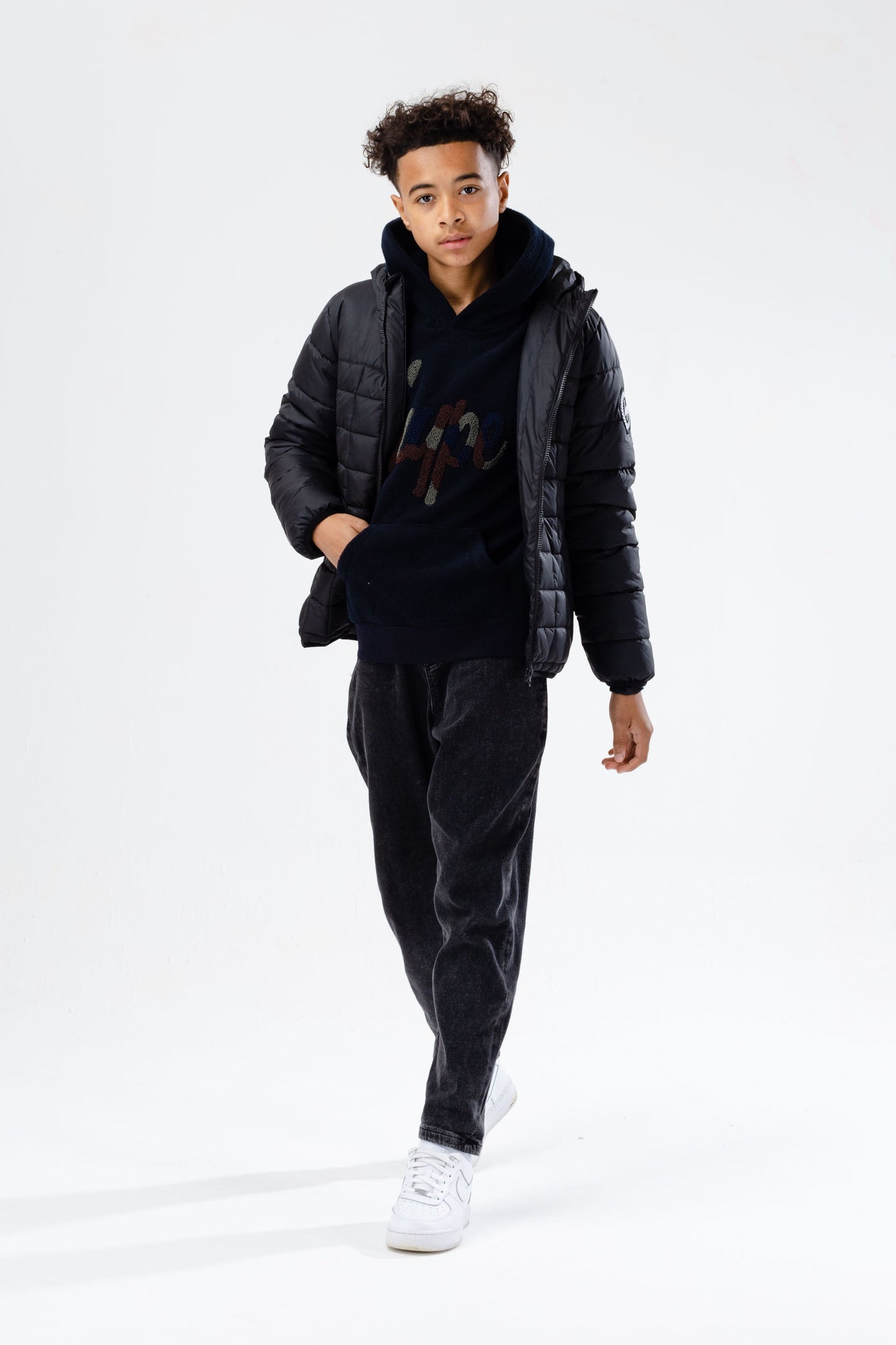 HYPE KIDS BLACK BAFFLED CASUAL JACKET