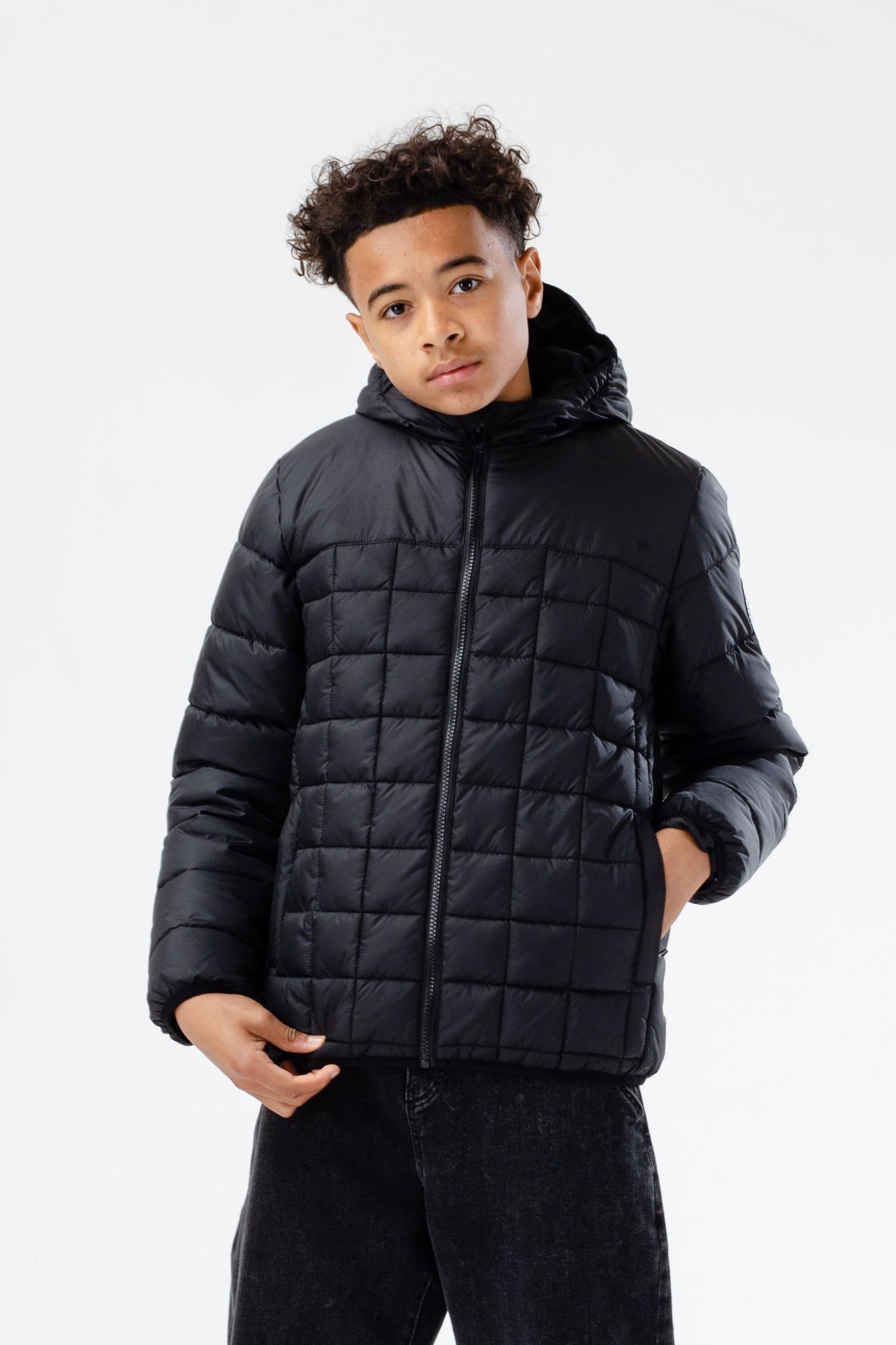 HYPE KIDS BLACK BAFFLED CASUAL JACKET