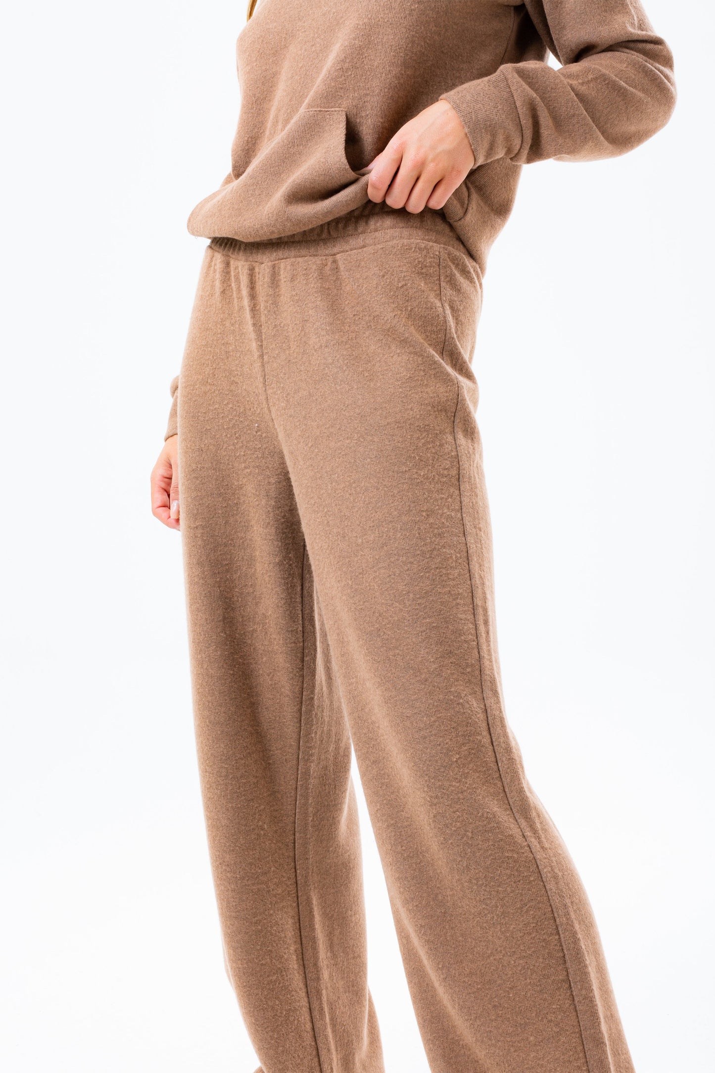 HYPE BROWN KNITTED WIDE LEG WOMEN'S JOGGERS