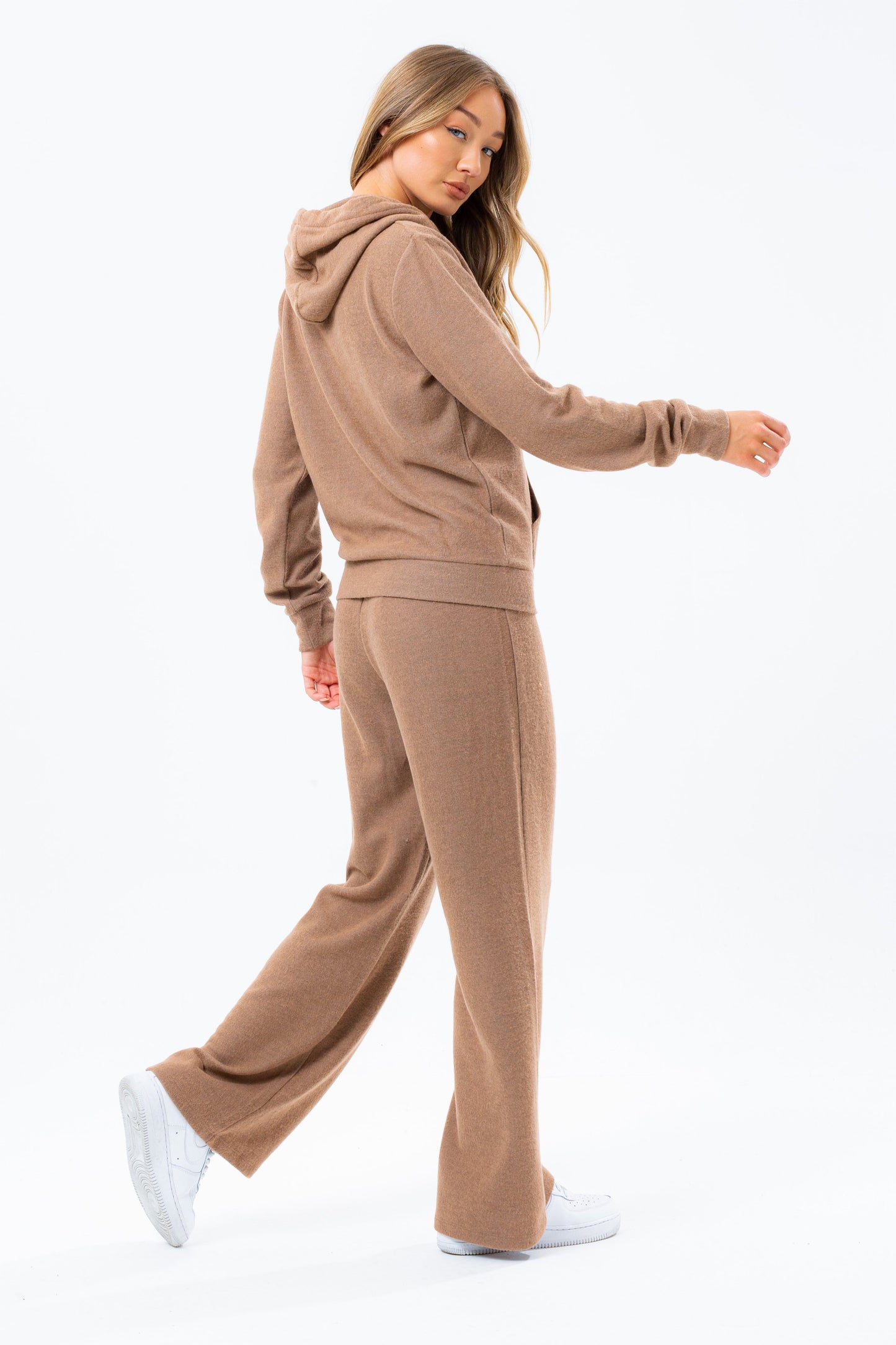 HYPE BROWN KNITTED WIDE LEG WOMEN'S JOGGERS
