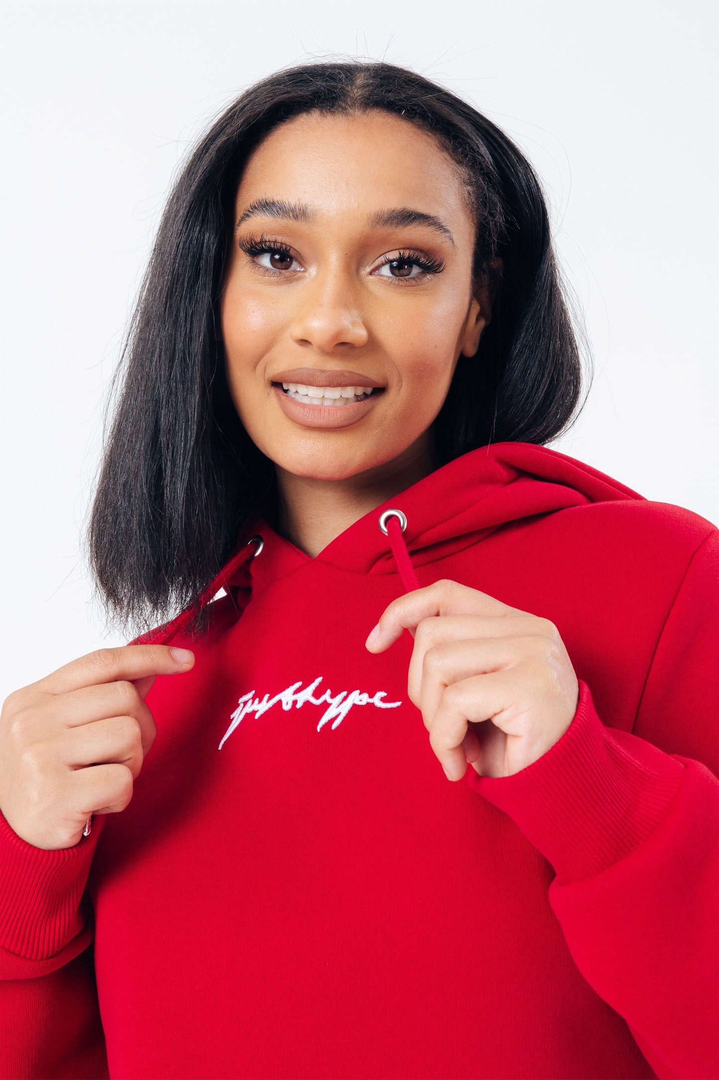 HYPE RED SCRIBBLE LOGO WOMEN'S PULLOVER HOODIE