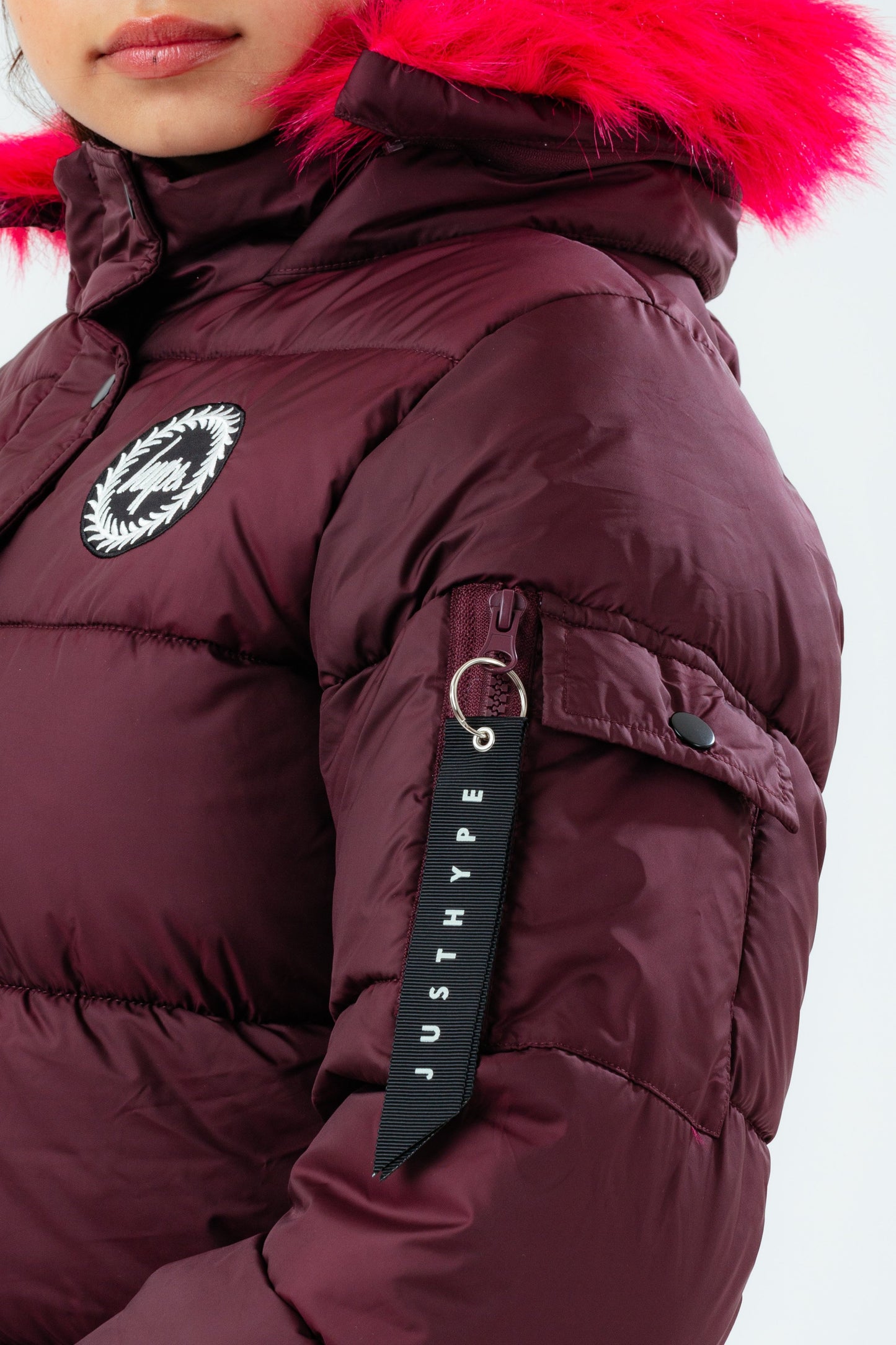 HYPE BURGUNDY GIRLS EXPLORER JACKET WITH PINK FUR