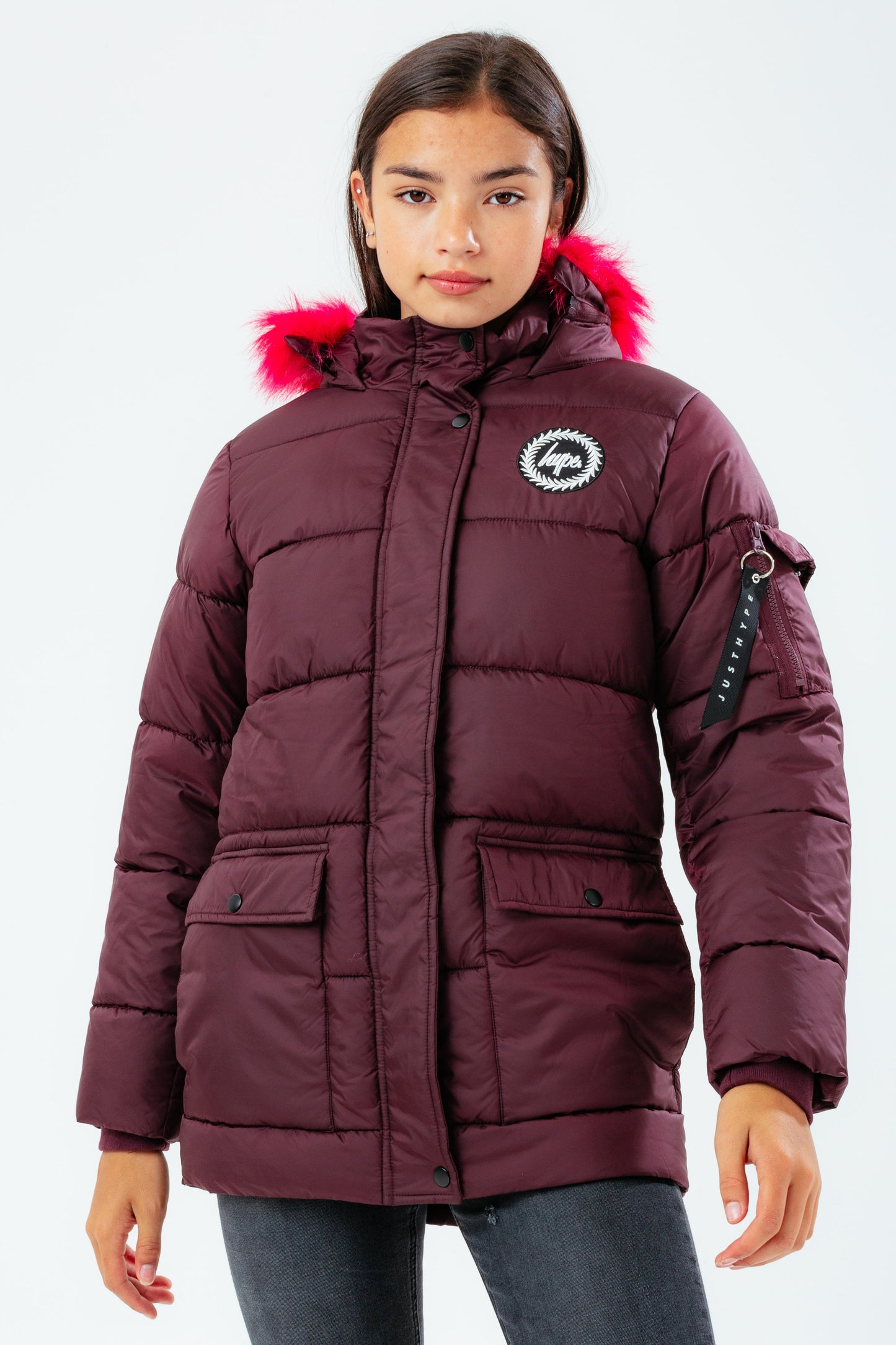 HYPE BURGUNDY GIRLS EXPLORER JACKET WITH PINK FUR