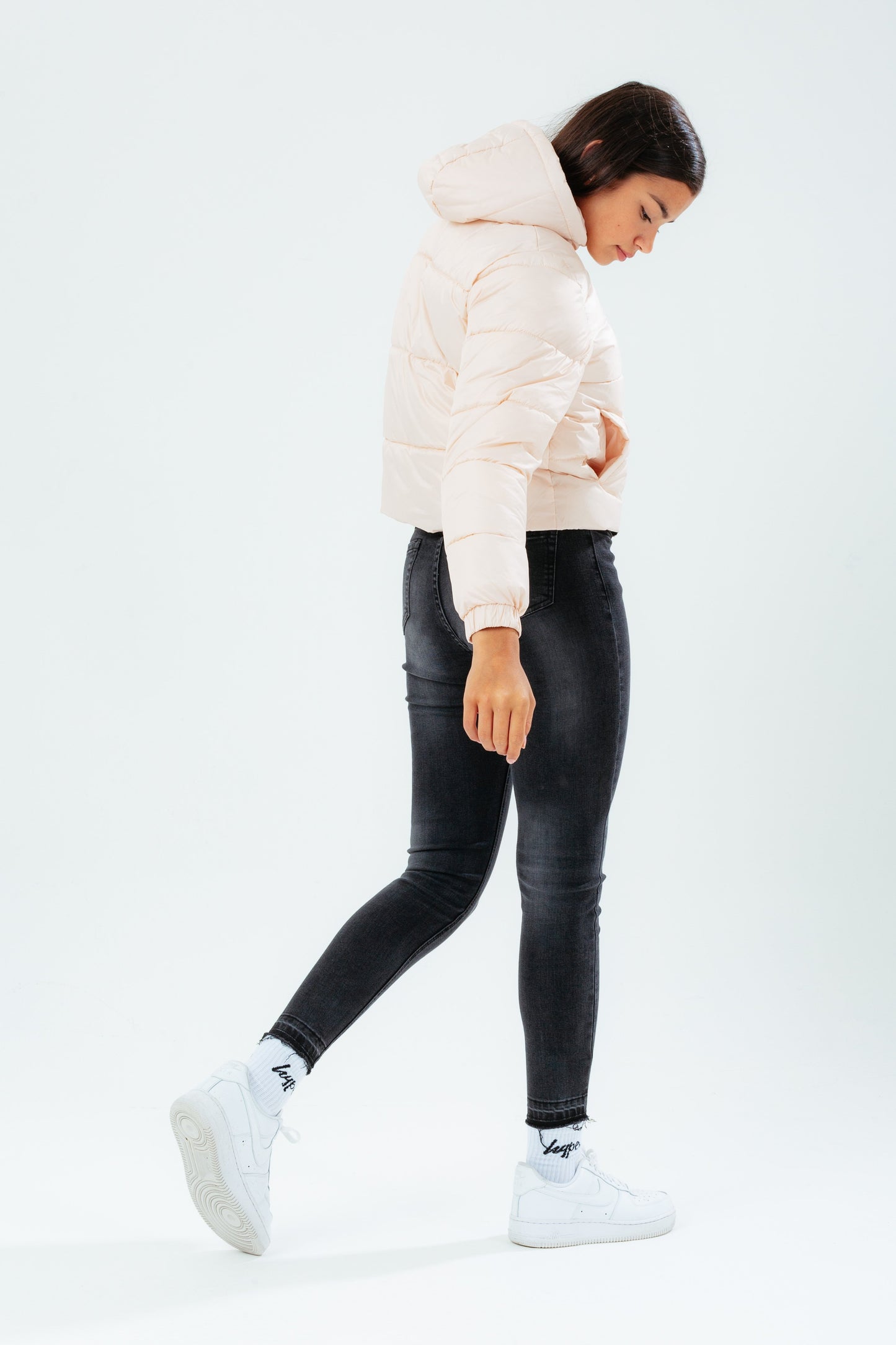HYPE PALE PINK GIRLS CROPPED PUFFER JACKET