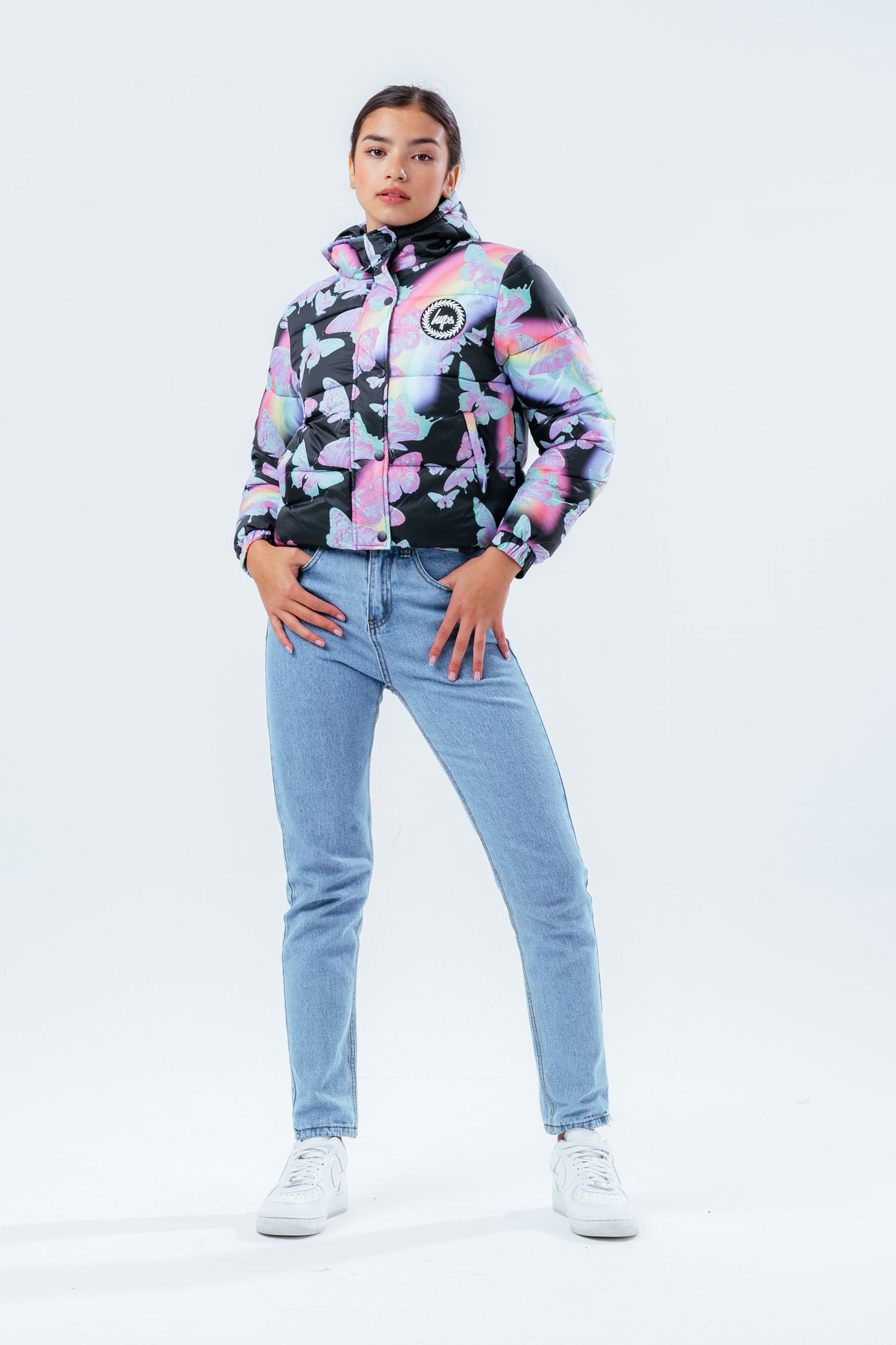 HYPE BUTTERFLY GLOW GIRLS CROPPED PUFFER JACKET