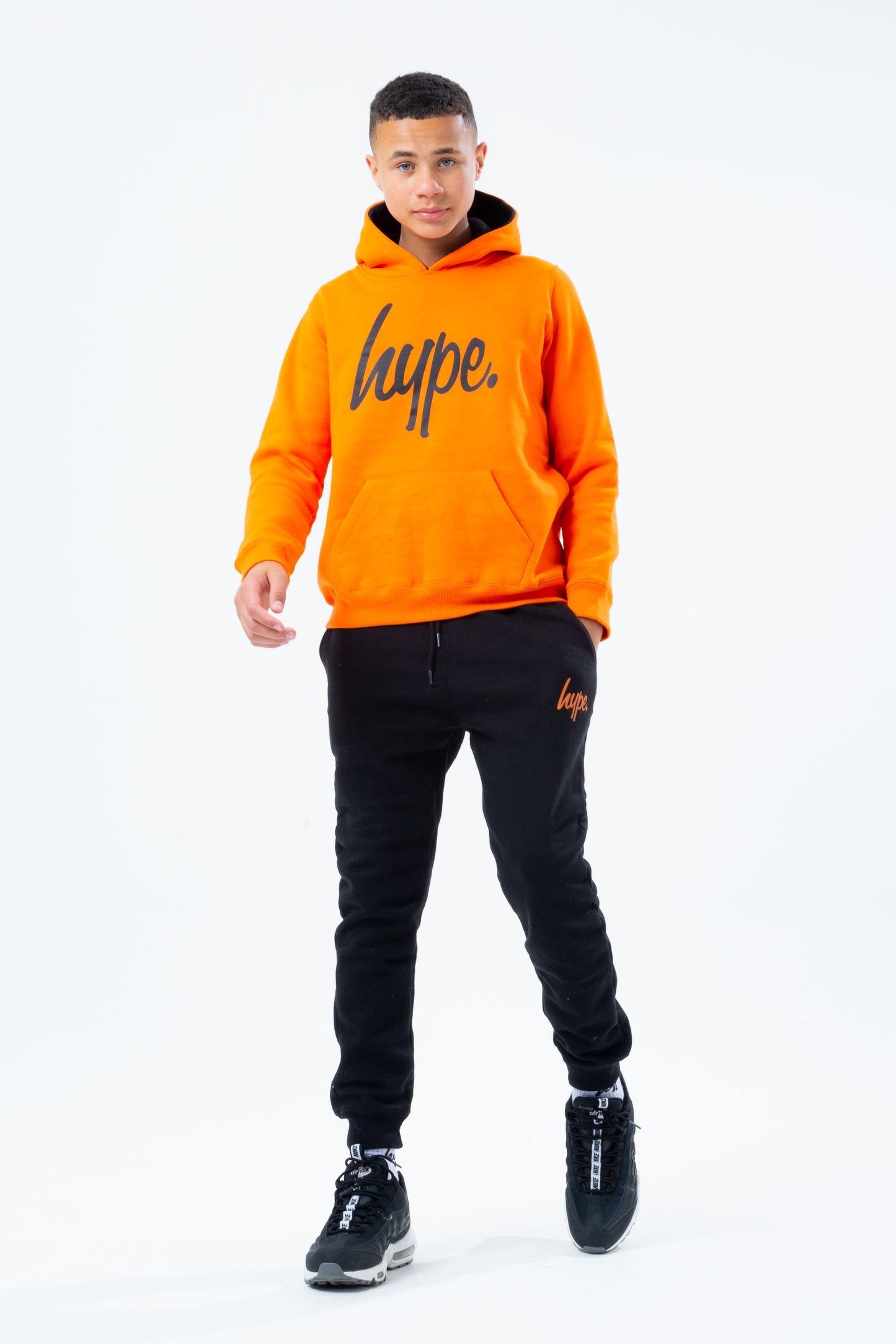 HYPE ORANGE HOODIE BLACK KIDS JOGGER SET