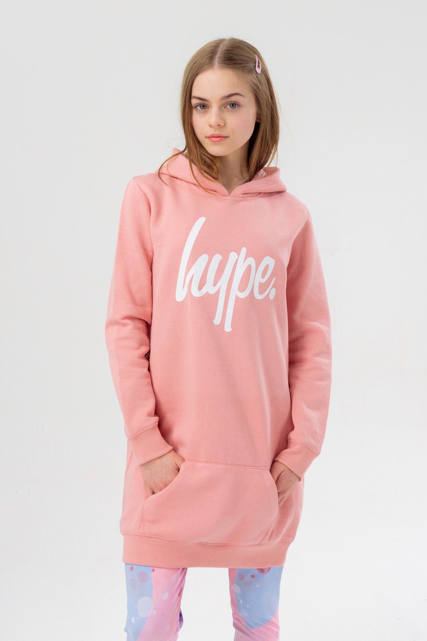 HYPE GIRLS NUDE MYSTIC CLOUDS SCRIPT LONGLINE HOODIE & LEGGINGS SET