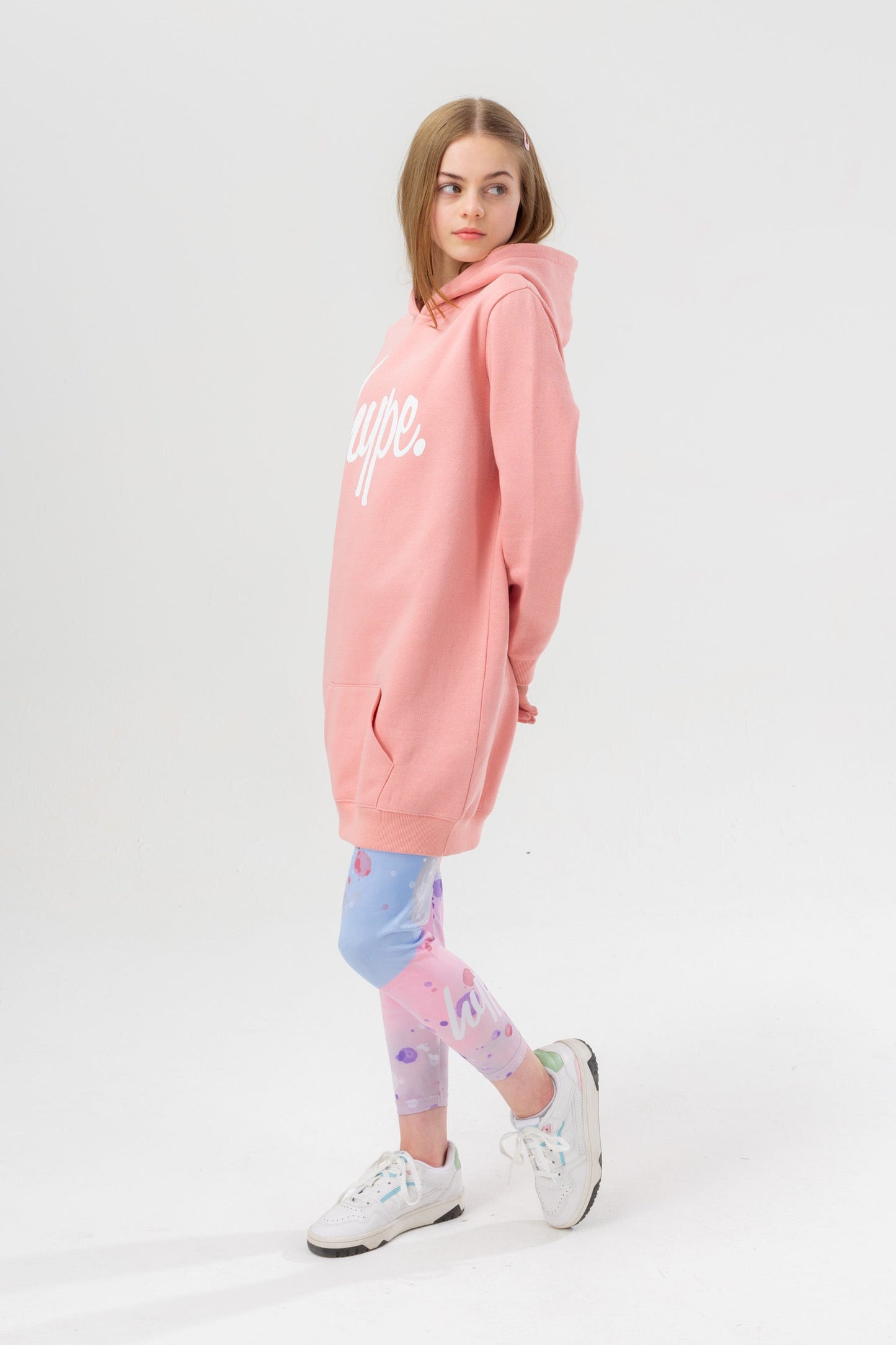 HYPE GIRLS NUDE MYSTIC CLOUDS SCRIPT LONGLINE HOODIE & LEGGINGS SET