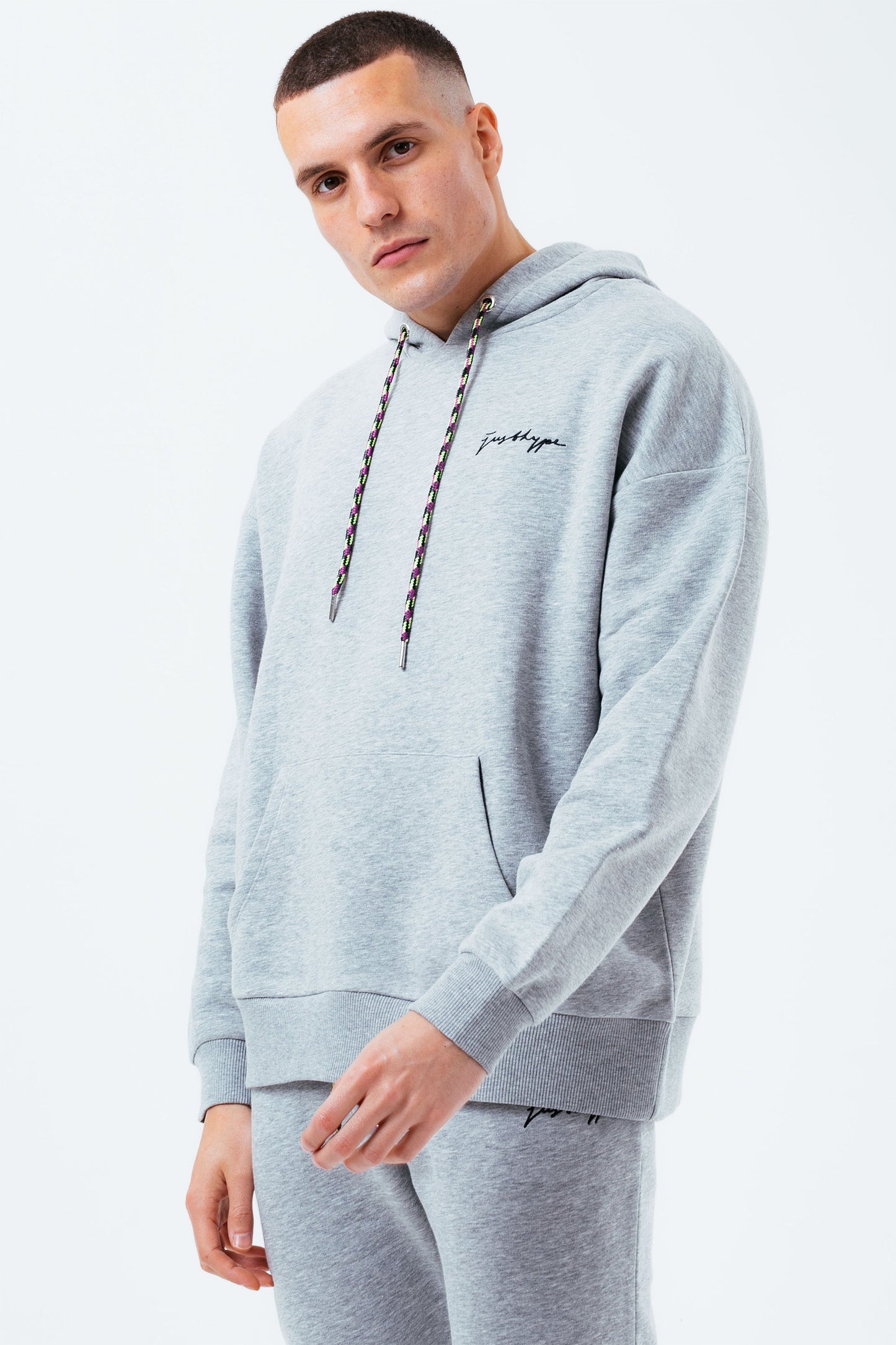 HYPE GREY MARL MEN'S OVERSIZED PULLOVER HOODIE