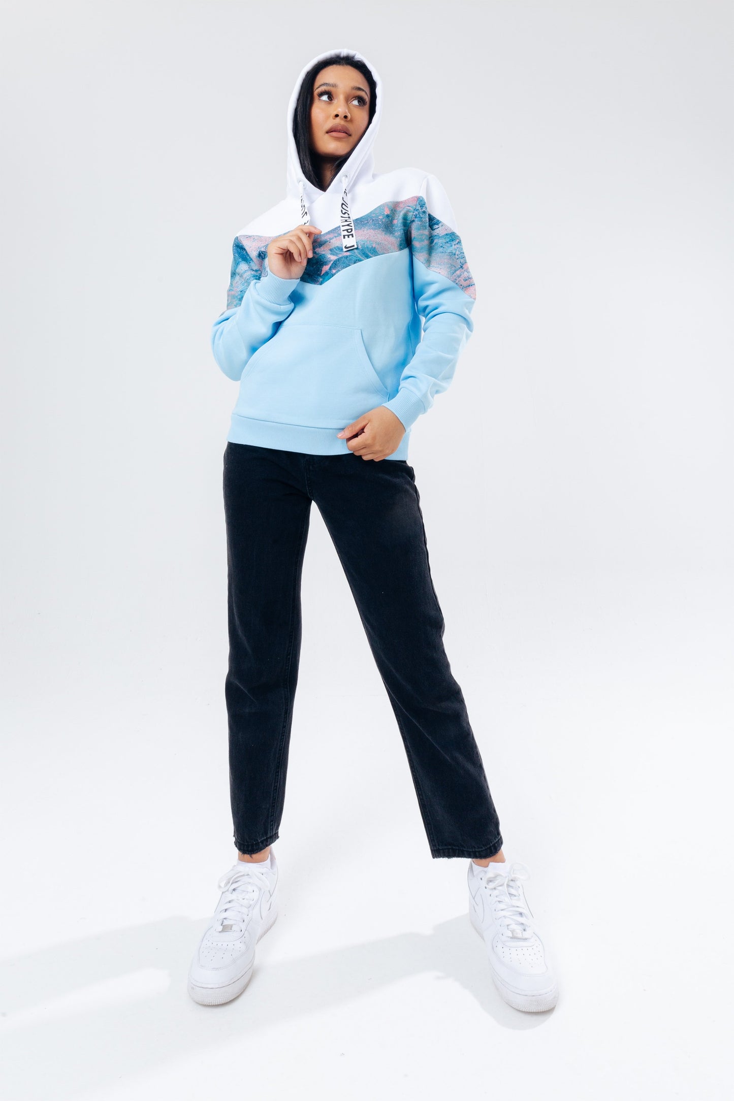 HYPE BLUE MARBLE WOMEN'S PULLOVER HOODIE