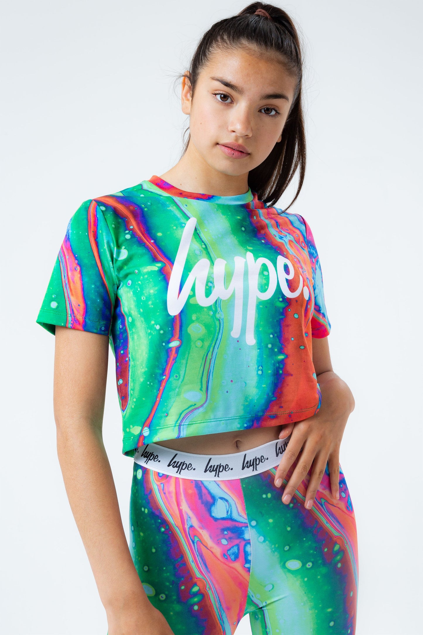 HYPE CORAL MARBLE KIDS CROP T-SHIRT