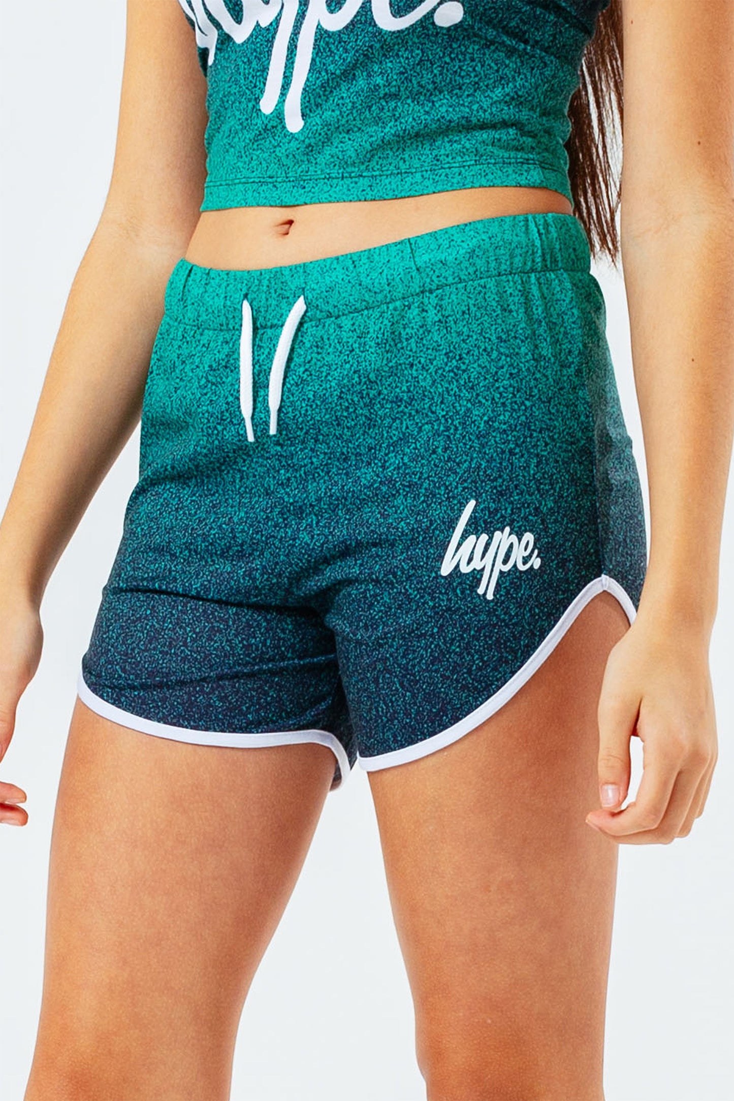 HYPE TEAL SPECKLE FADE KIDS RUNNING SHORTS