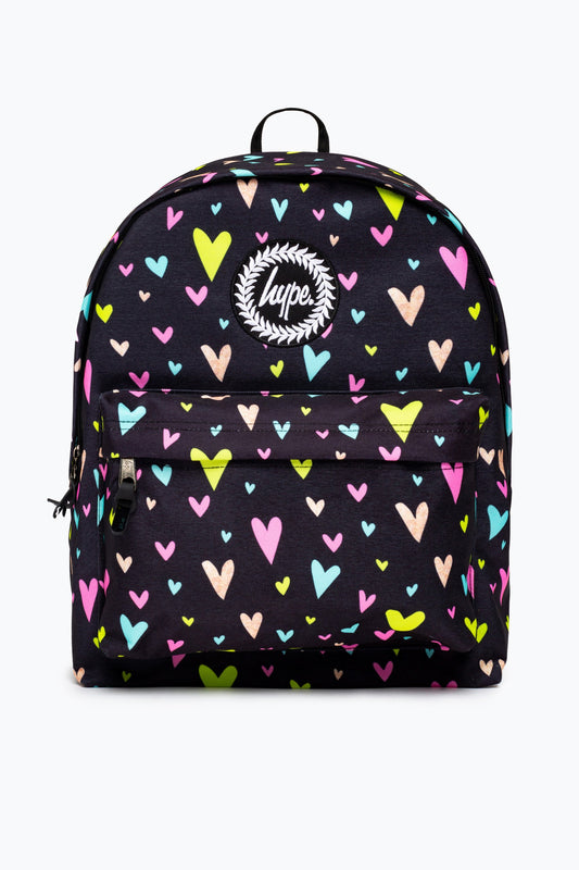 HYPE BLACK MULTI HEART GOLD GLITTER OVERLAY BACKPACK