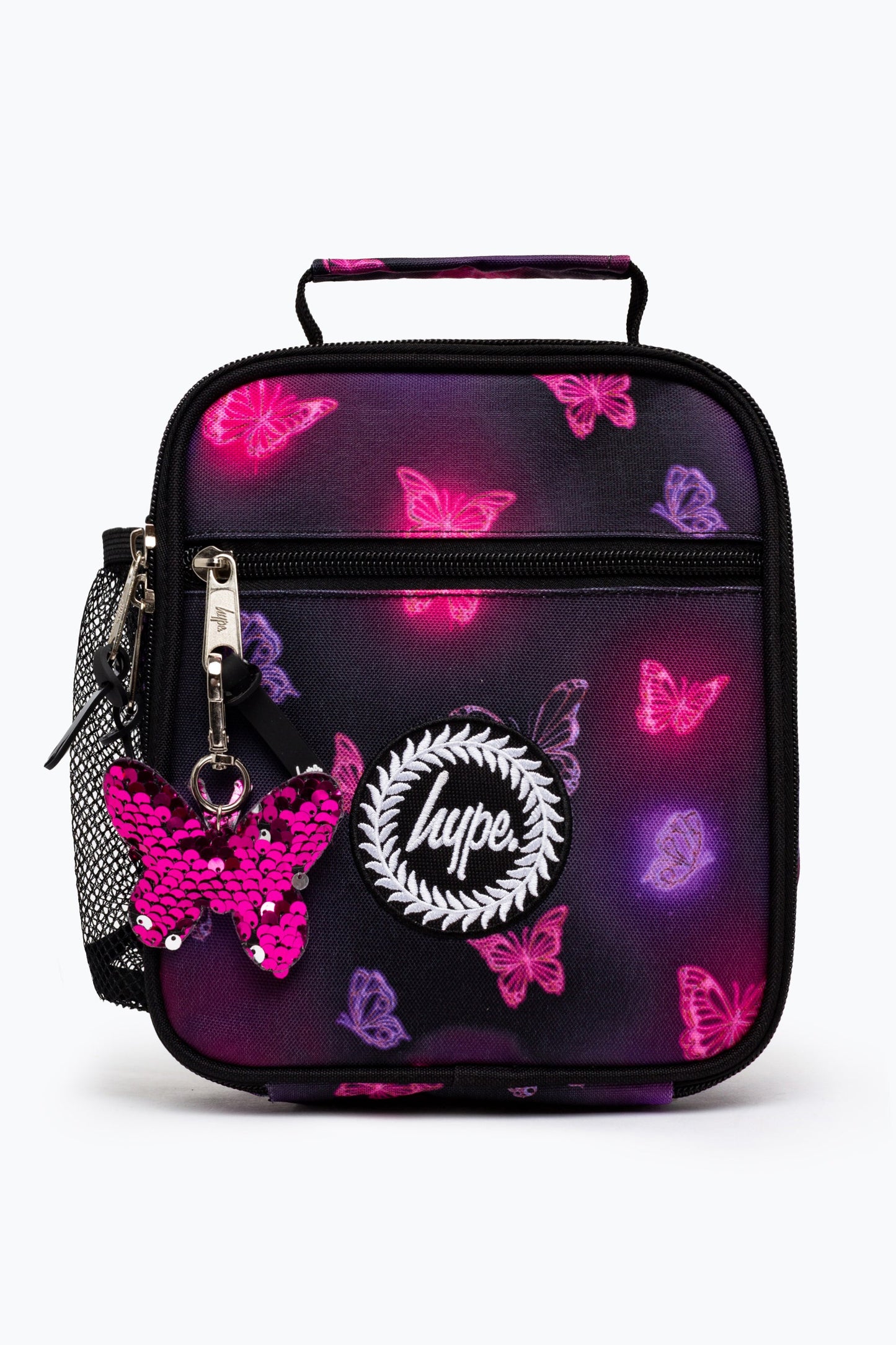 HYPE PINK AND PURPLE CHROME GLOW BUTTERFLY LUNCH BOX