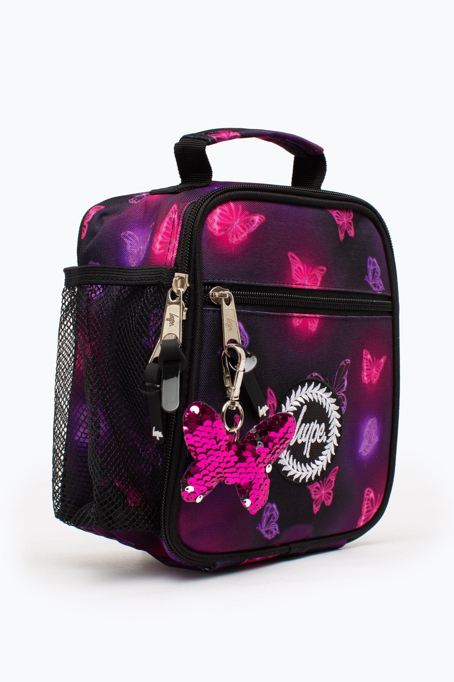 HYPE PINK AND PURPLE CHROME GLOW BUTTERFLY LUNCH BOX