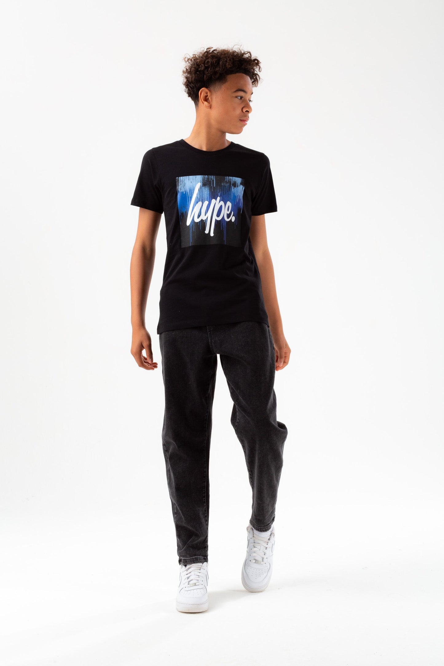 HYPE BOYS BLACK BLUE DRIPS BOX SCRIPT T-SHIRT