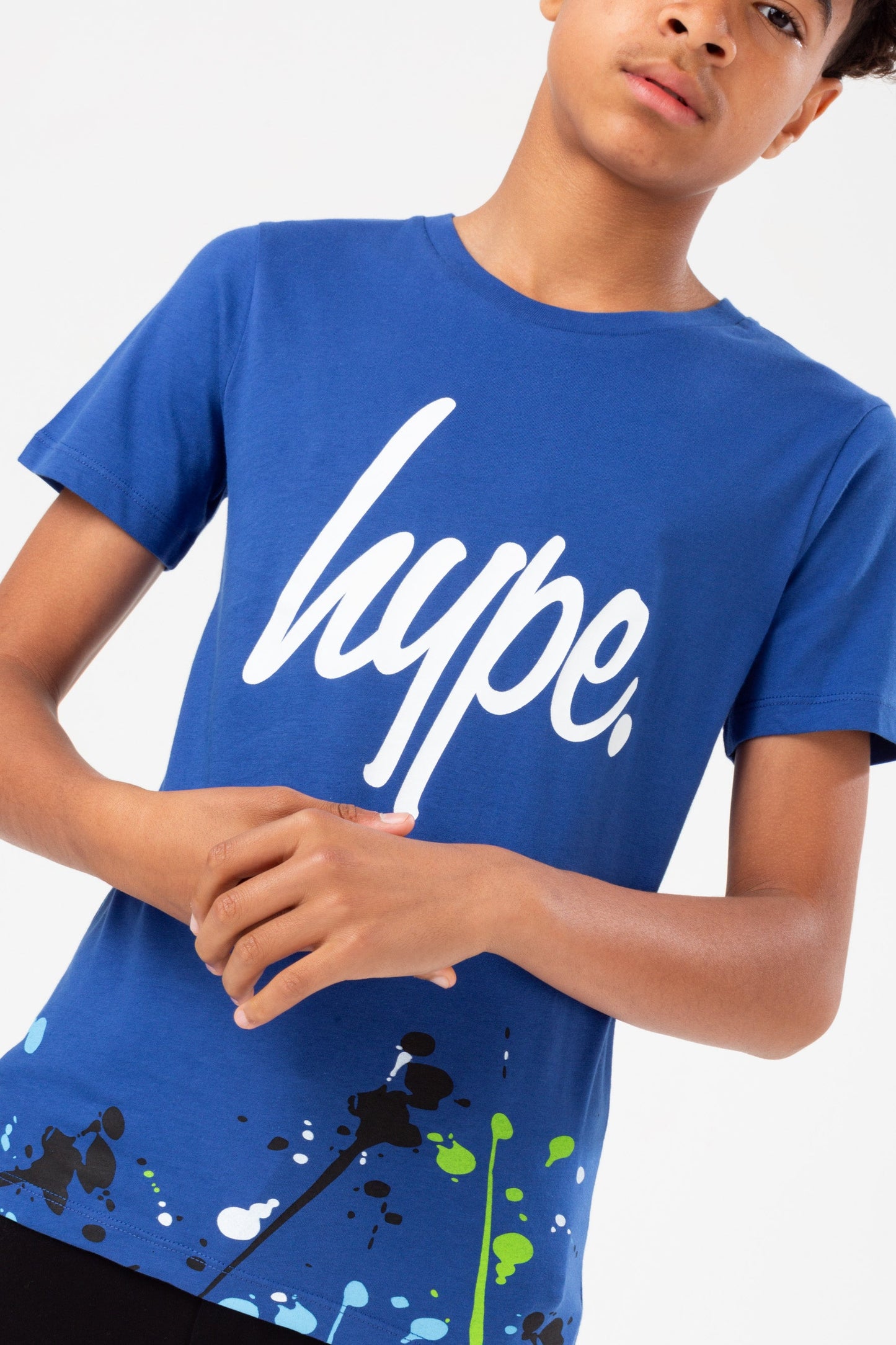 HYPE BOYS COBALT WHITE SPLAT SCRIPT T-SHIRT