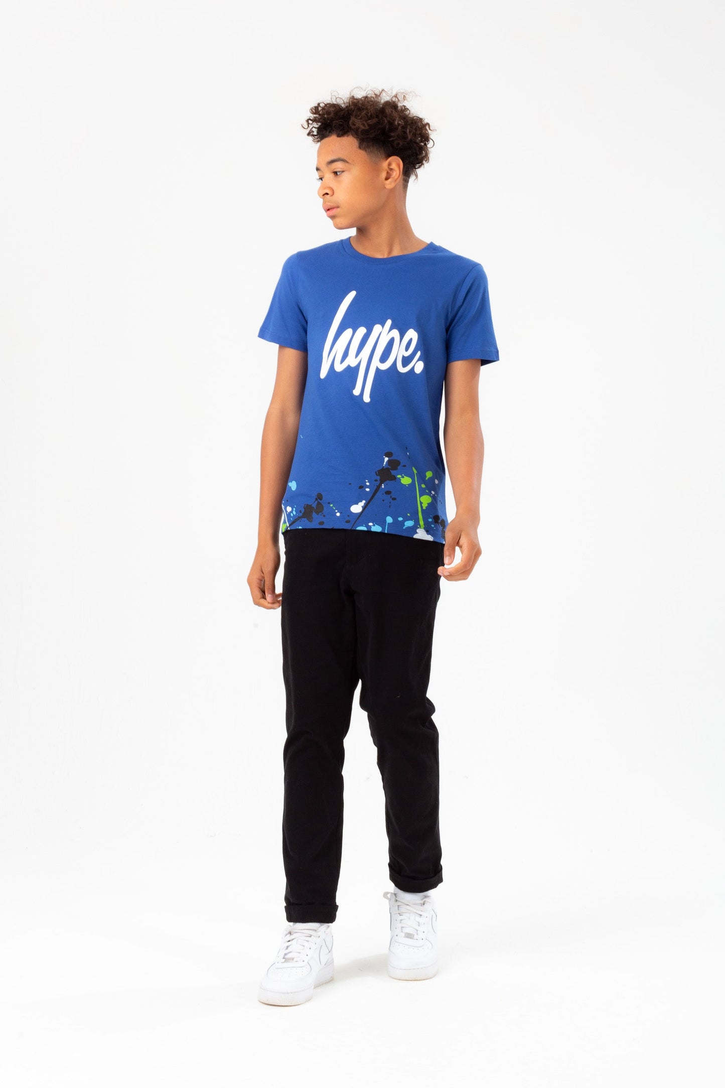 HYPE BOYS COBALT WHITE SPLAT SCRIPT T-SHIRT