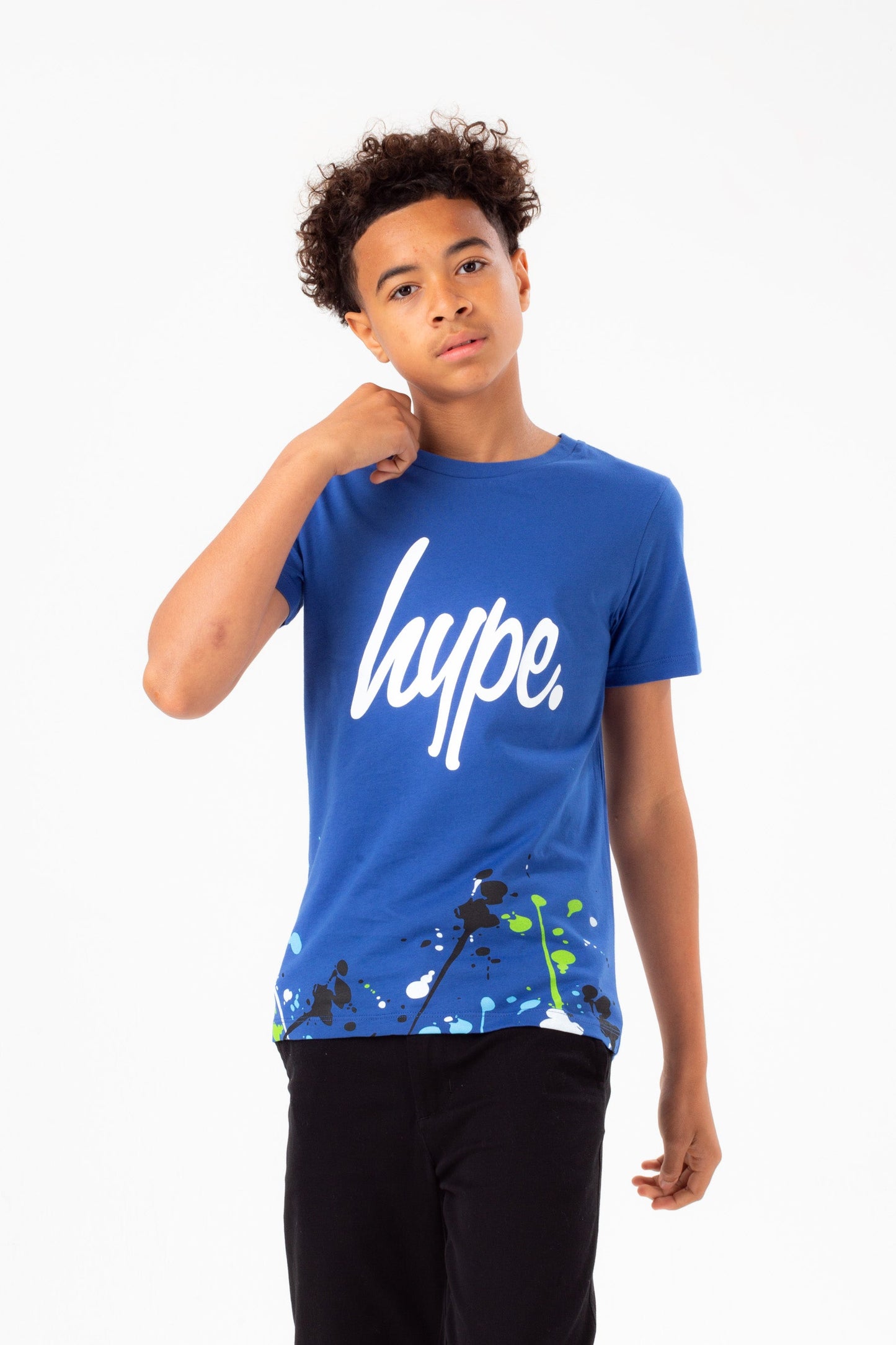 HYPE BOYS COBALT WHITE SPLAT SCRIPT T-SHIRT